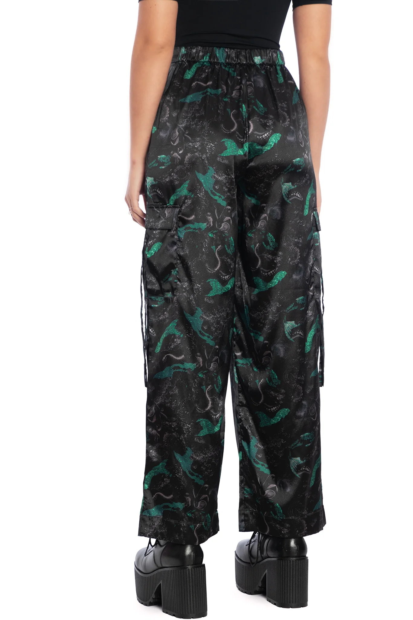 Abyss Wide Leg Satin Cargo Pants - Image 2