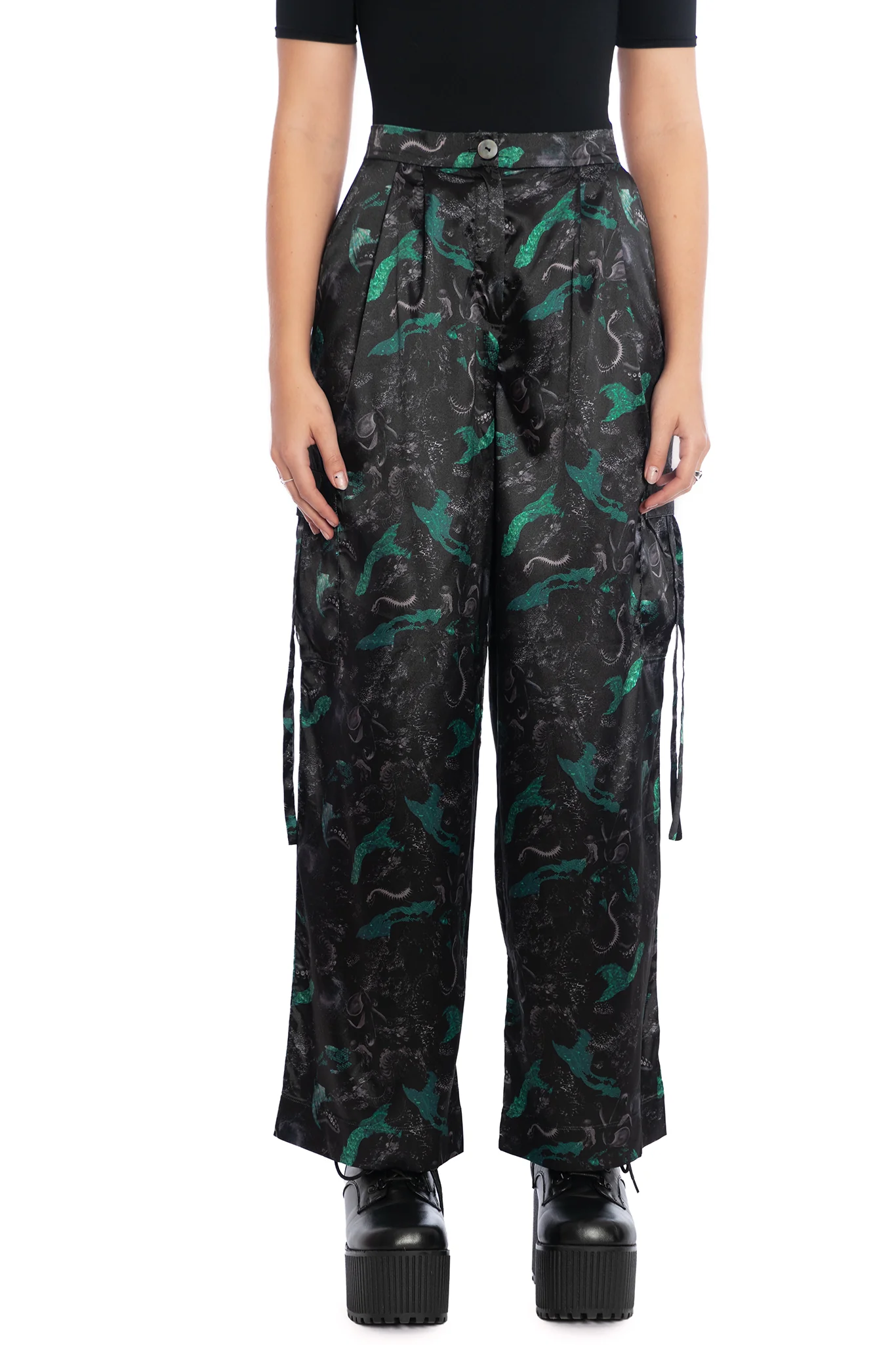 Abyss Wide Leg Satin Cargo Pants - Image 6