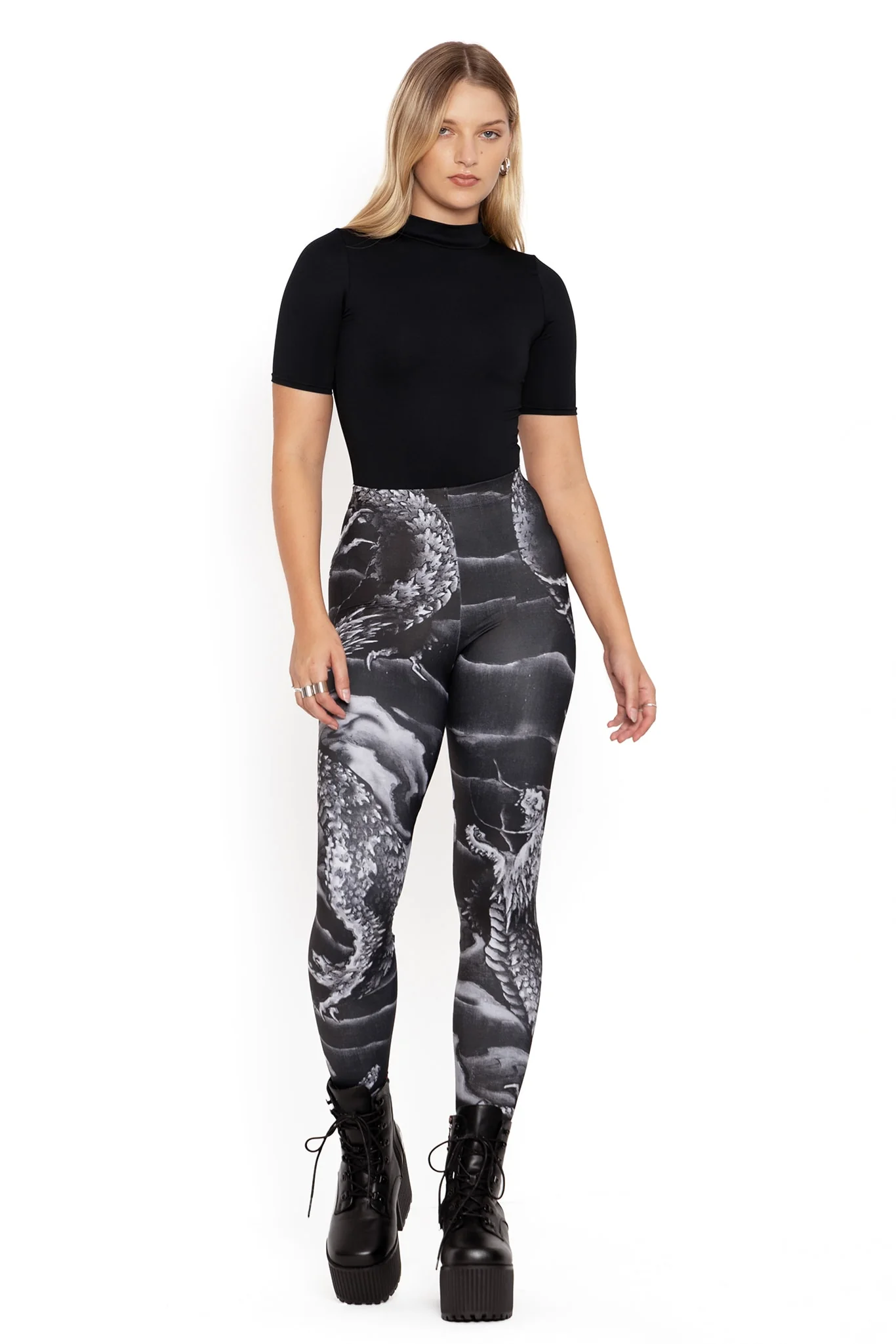 Ascending Dragon Descending Dragon High Waisted Matte Finish Leggings