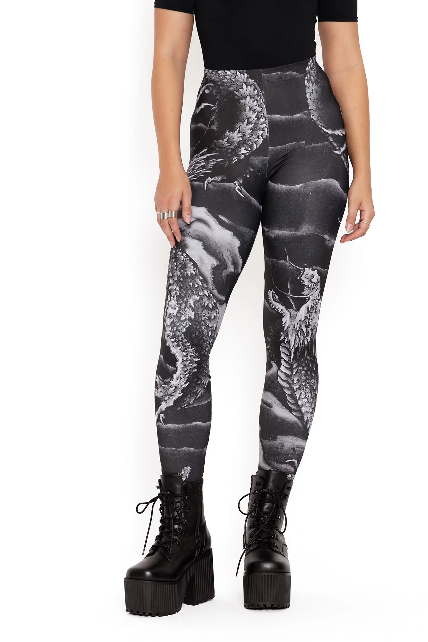 Ascending Dragon Descending Dragon High Waisted Matte Finish Leggings - Image 5