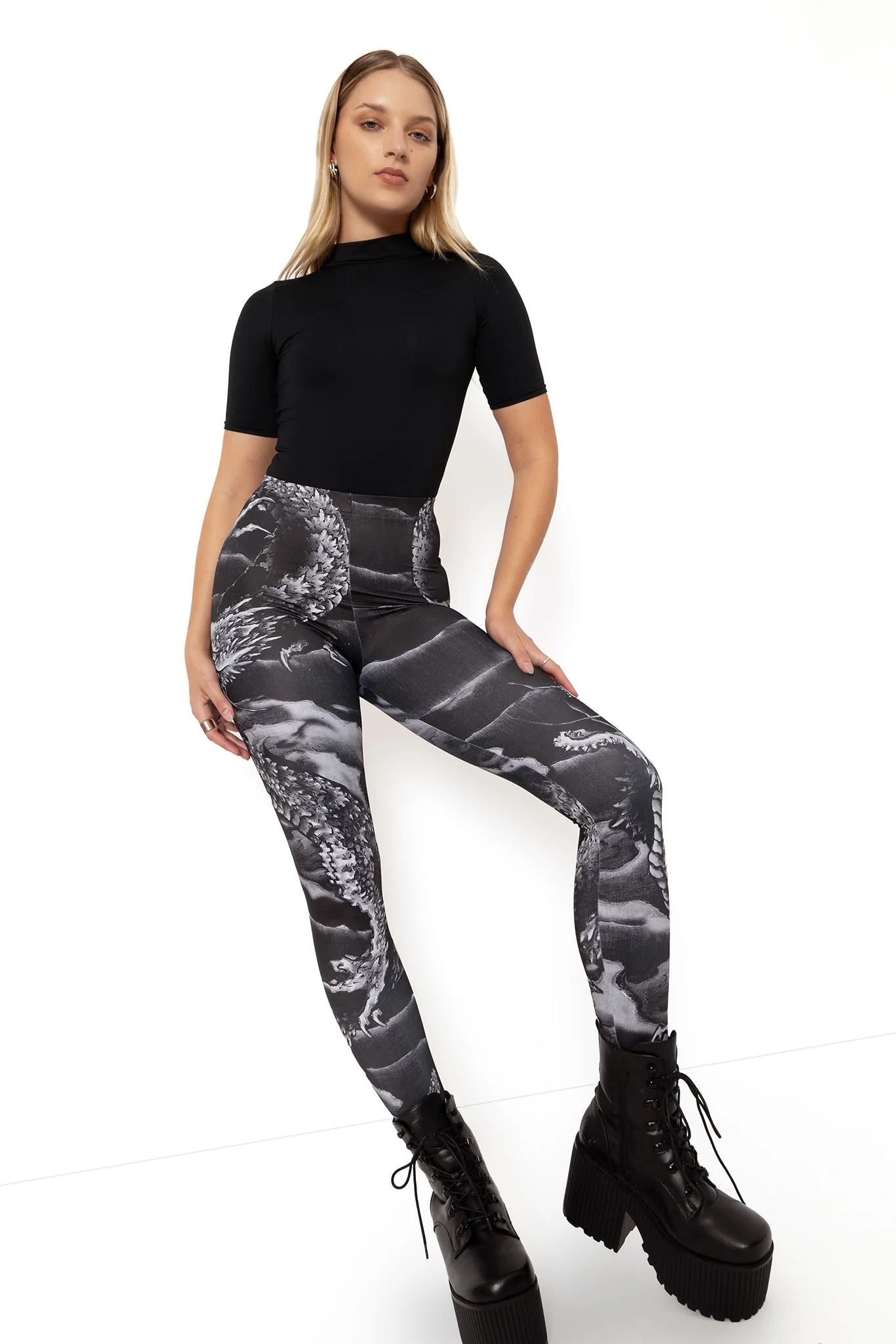 Ascending Dragon Descending Dragon High Waisted Matte Finish Leggings - Image 6