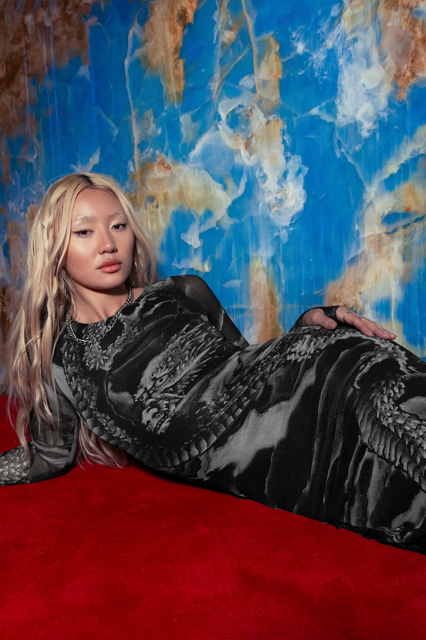 Ascending Dragon Descending Dragon Sheer Long Sleeve Bodycon Midi Dress - Image 7