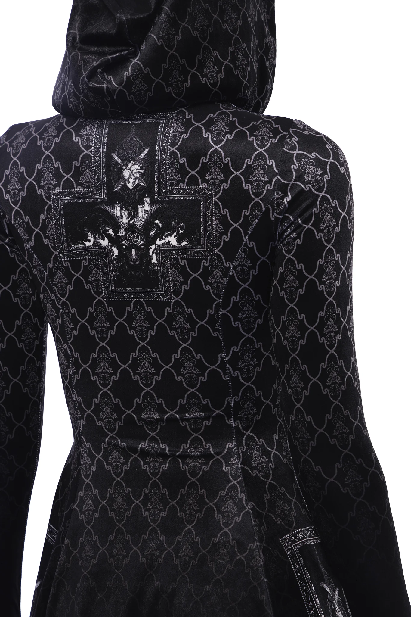 Baphomet Hooded Velvet LS Evil Mini Skater Dress - Image 7