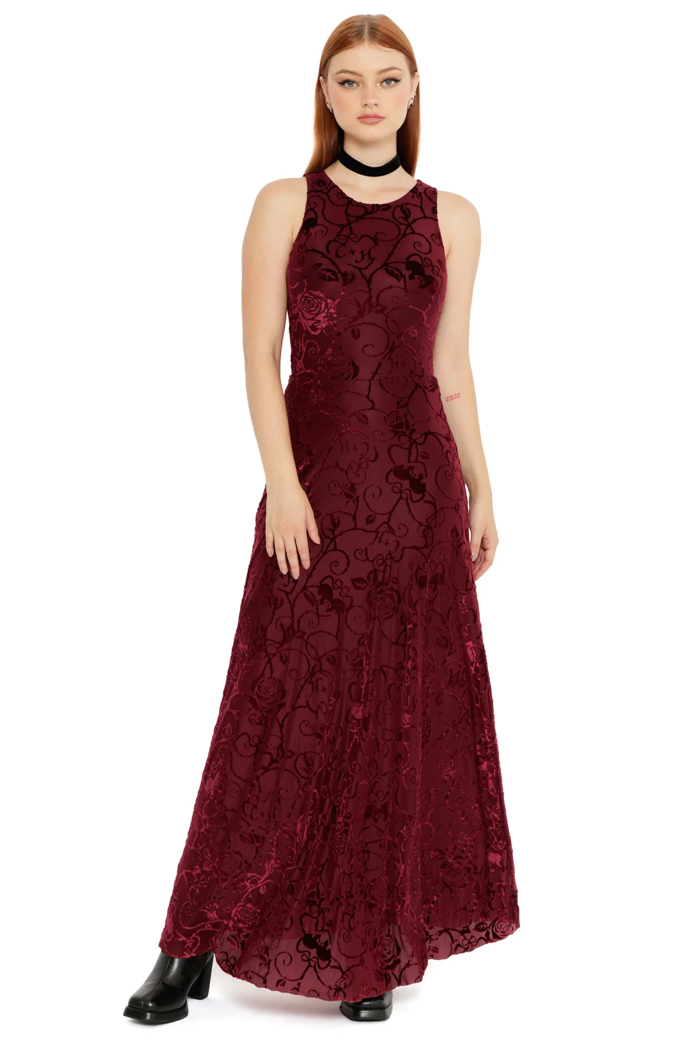 Be With Me Always Black Cherry Burned Velvet Princess Maxi Dress - Image 2