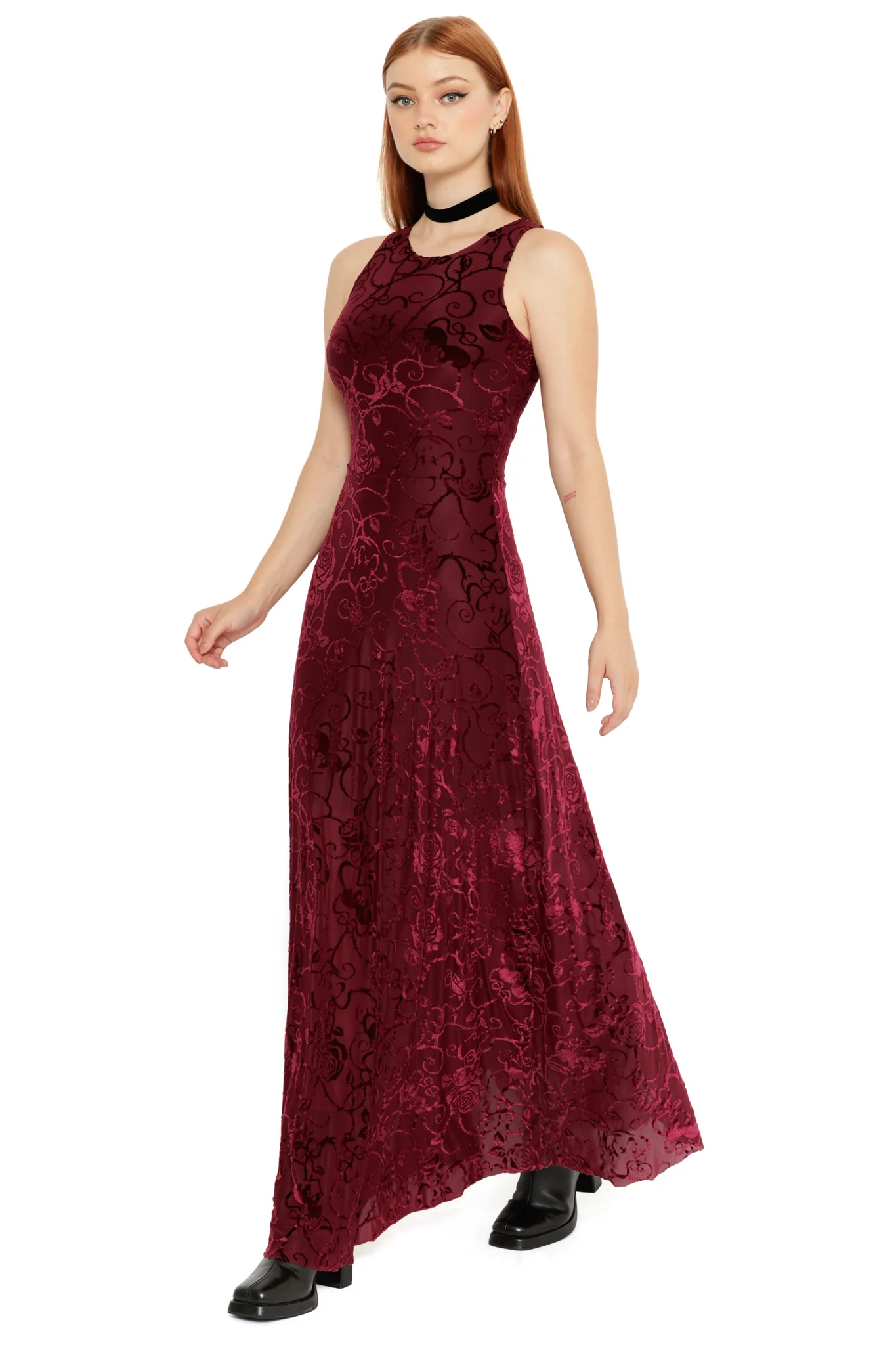 Be With Me Always Black Cherry Burned Velvet Princess Maxi Dress - Image 3