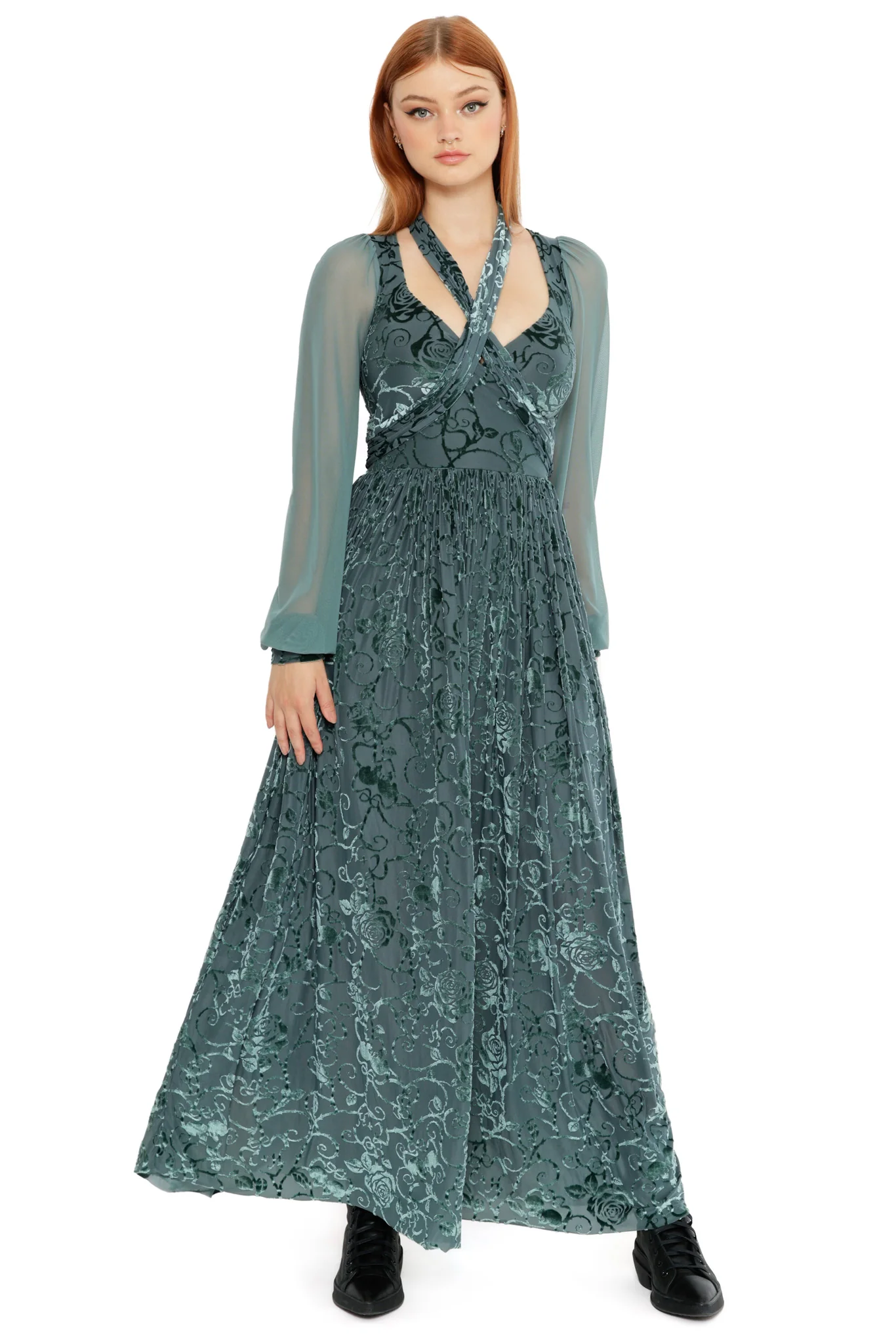 Be With Me Always Juniper Burned Velvet Sheer Romance Maxi Dress - Image 4