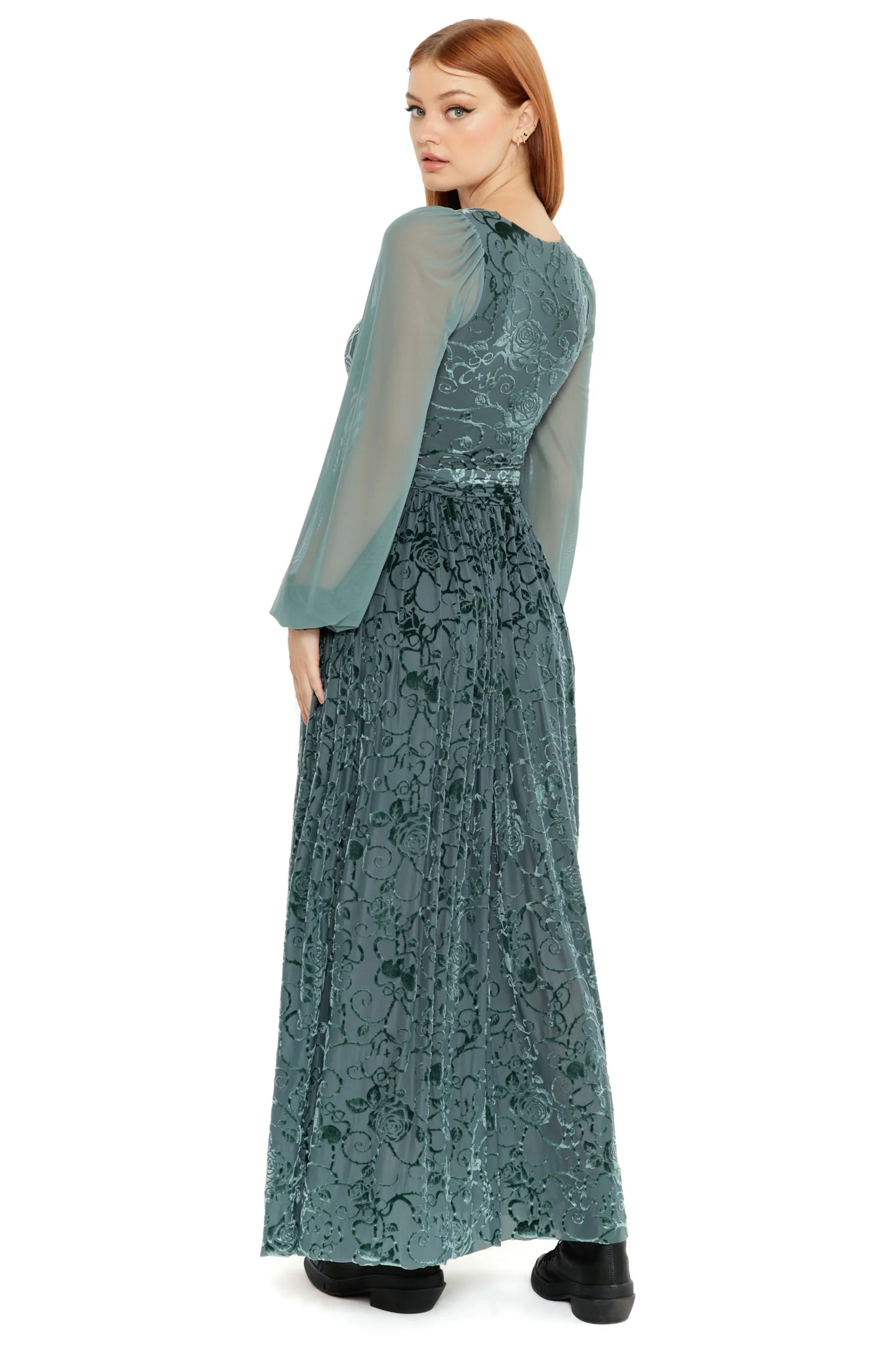 Be With Me Always Juniper Burned Velvet Sheer Romance Maxi Dress - Image 5