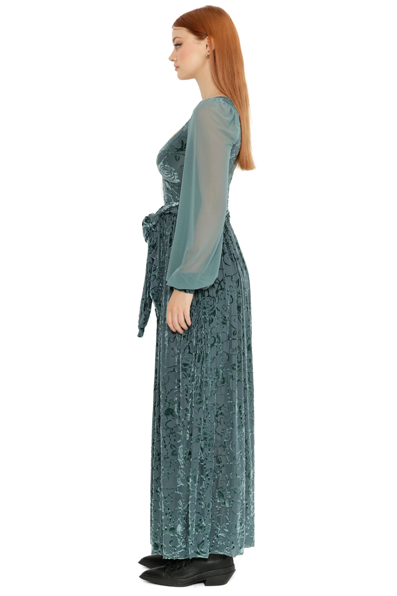 Be With Me Always Juniper Burned Velvet Sheer Romance Maxi Dress - Image 6
