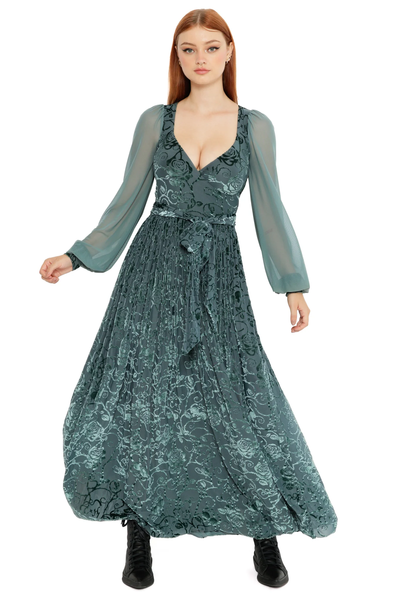 Be With Me Always Juniper Burned Velvet Sheer Romance Maxi Dress - Image 7