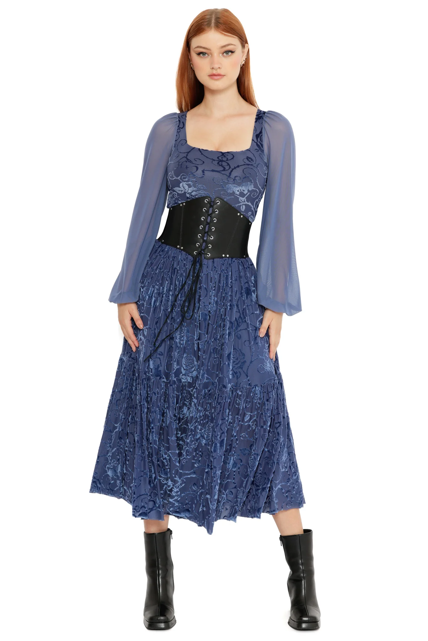 Be With Me Always Slate Burned Velvet Fae Queen Dress - Image 3