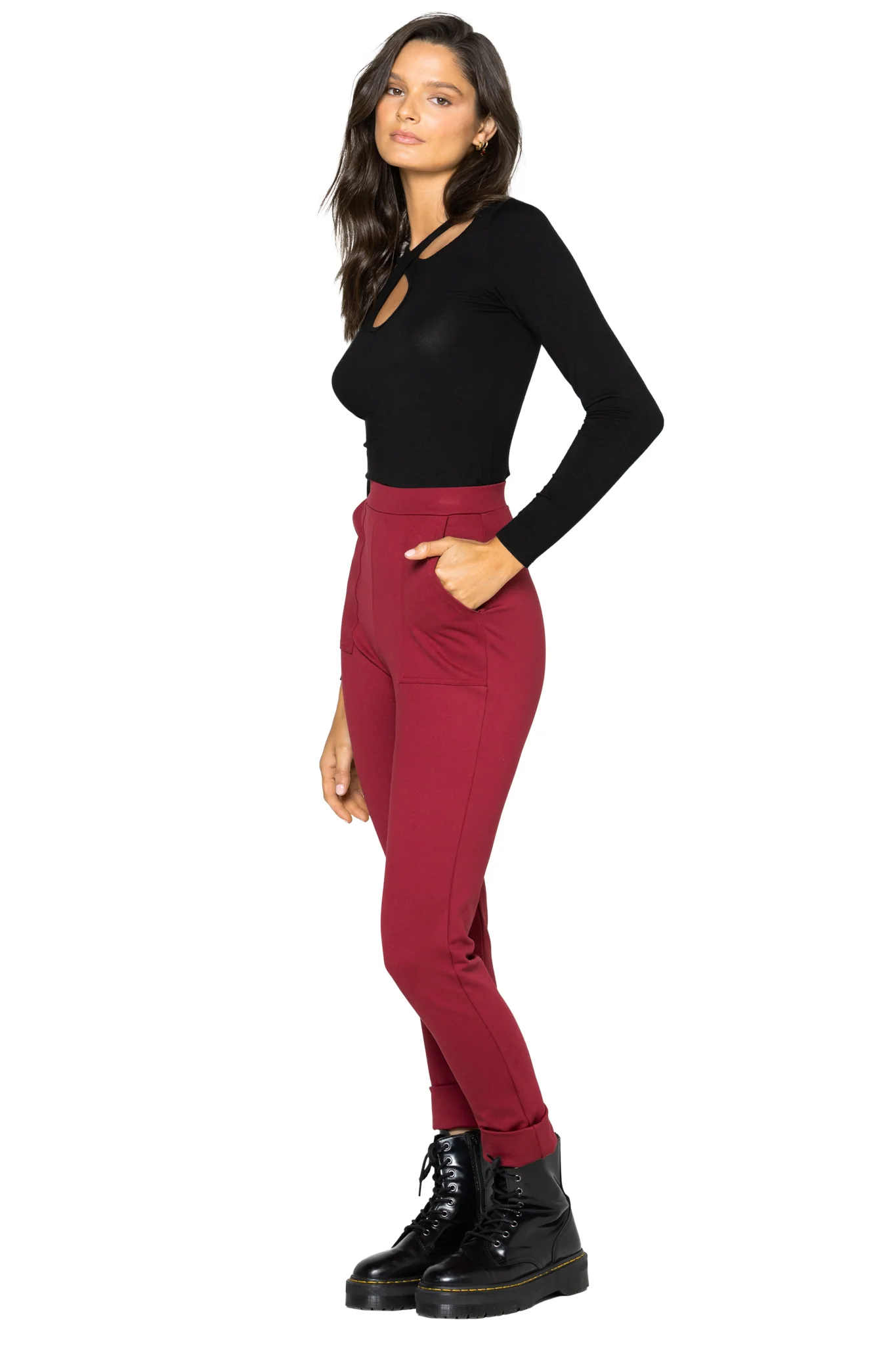 Berry Push It Ponte High Waisted Cuffed Pants - Image 3