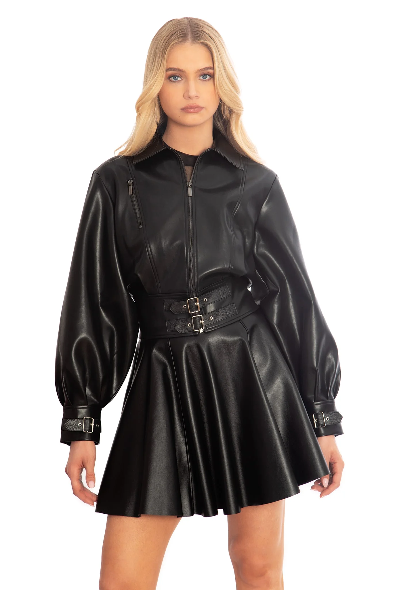 Black Balloon Cropped Moto Jacket - Image 7