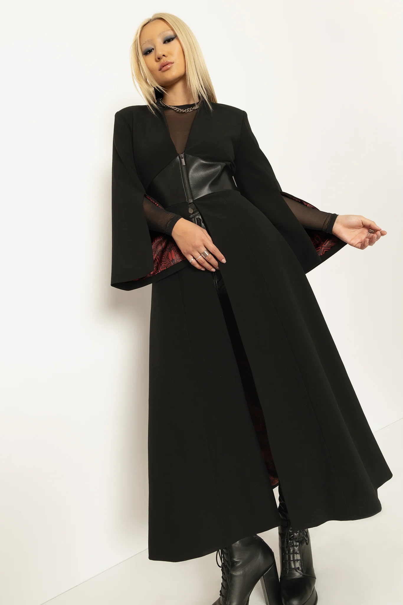 Black Cursed Bats Corset Trench Coat - Image 8