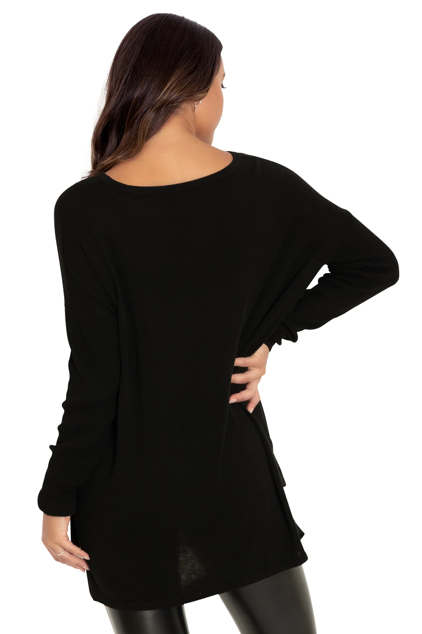 Black High-Low Oversized Knit Sweater - Image 2