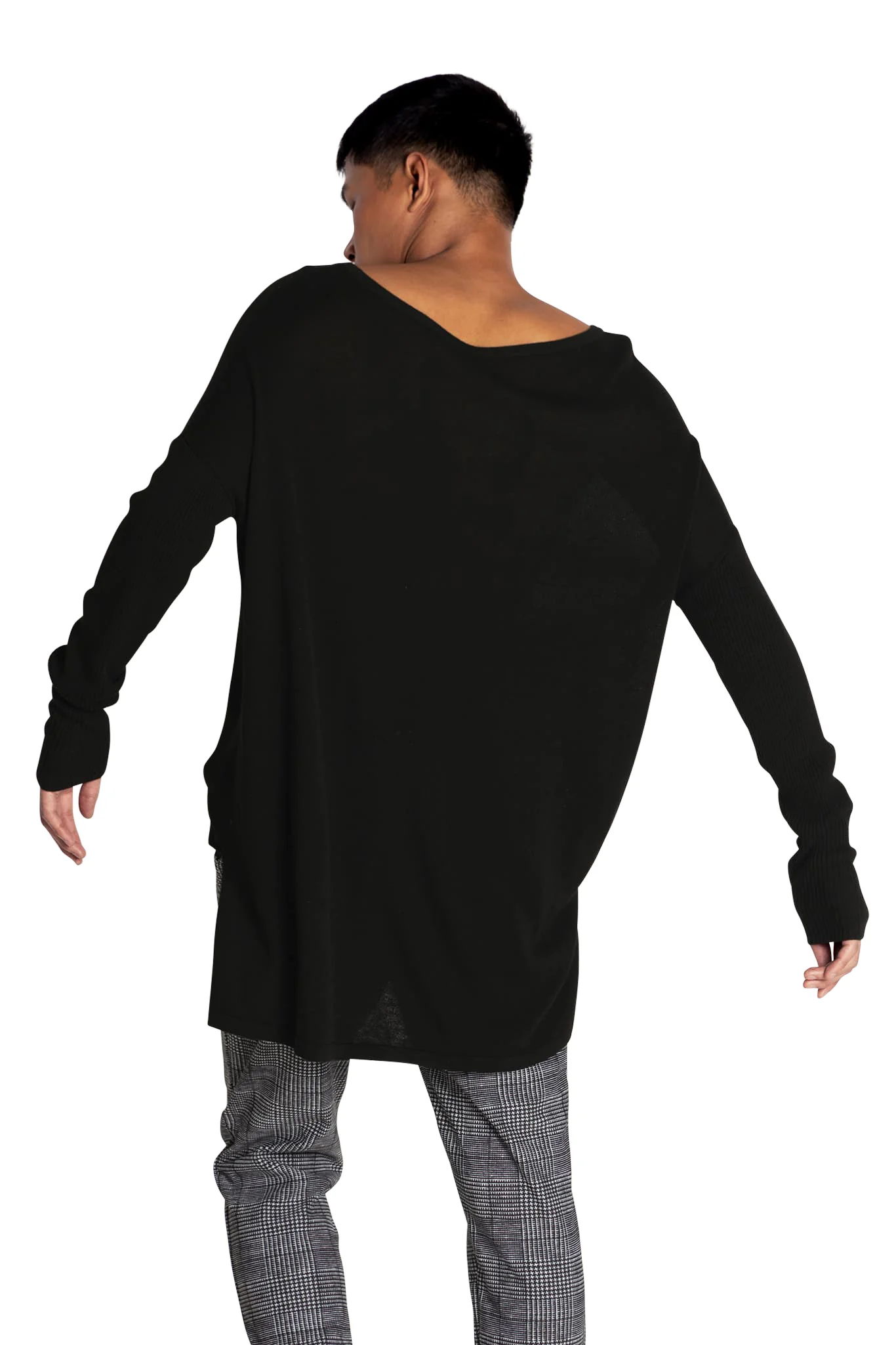 Black High-Low Oversized Knit Sweater - Image 7