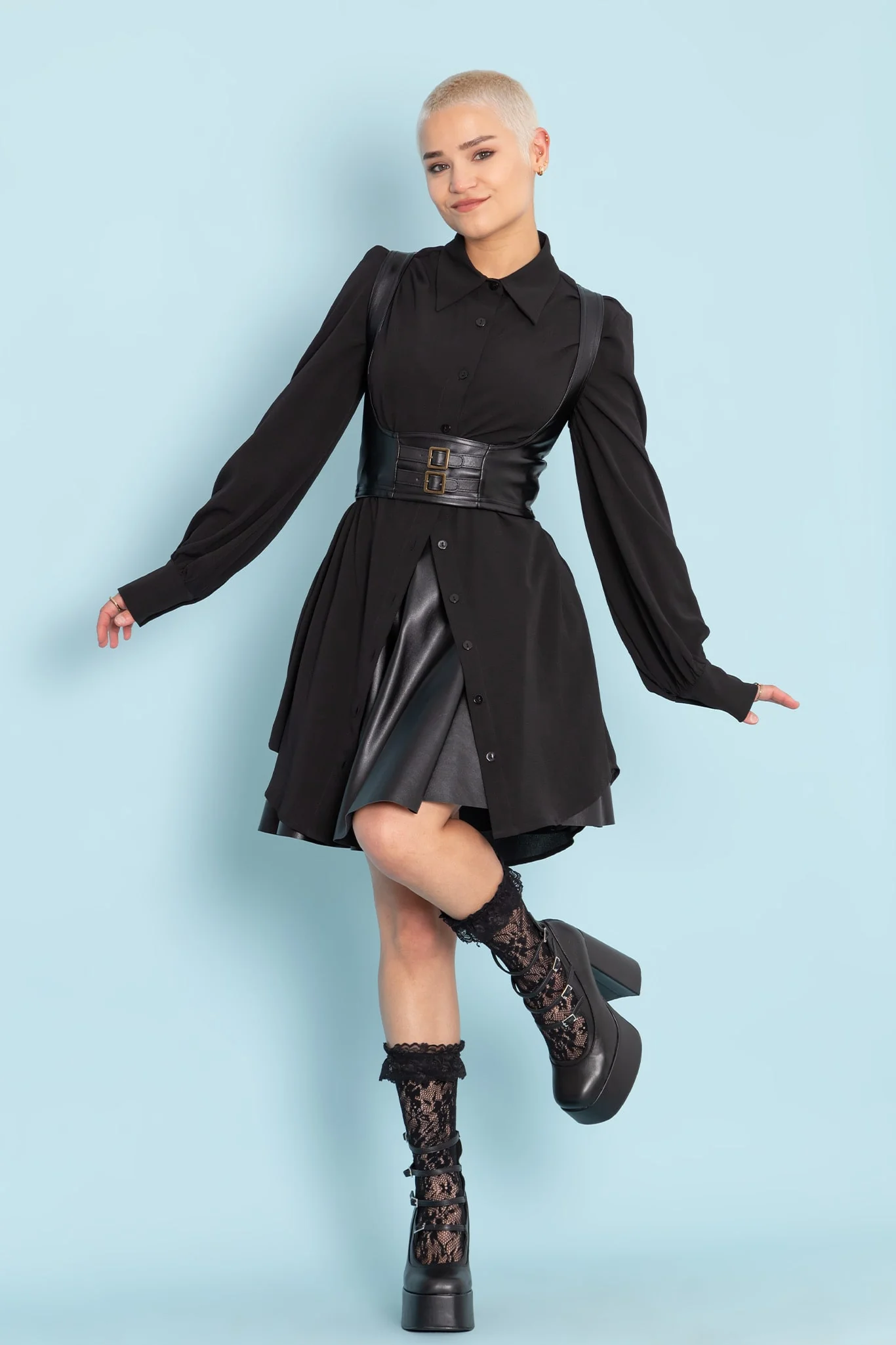 Black Long Sleeve Oversized Shirt Dress - Image 3
