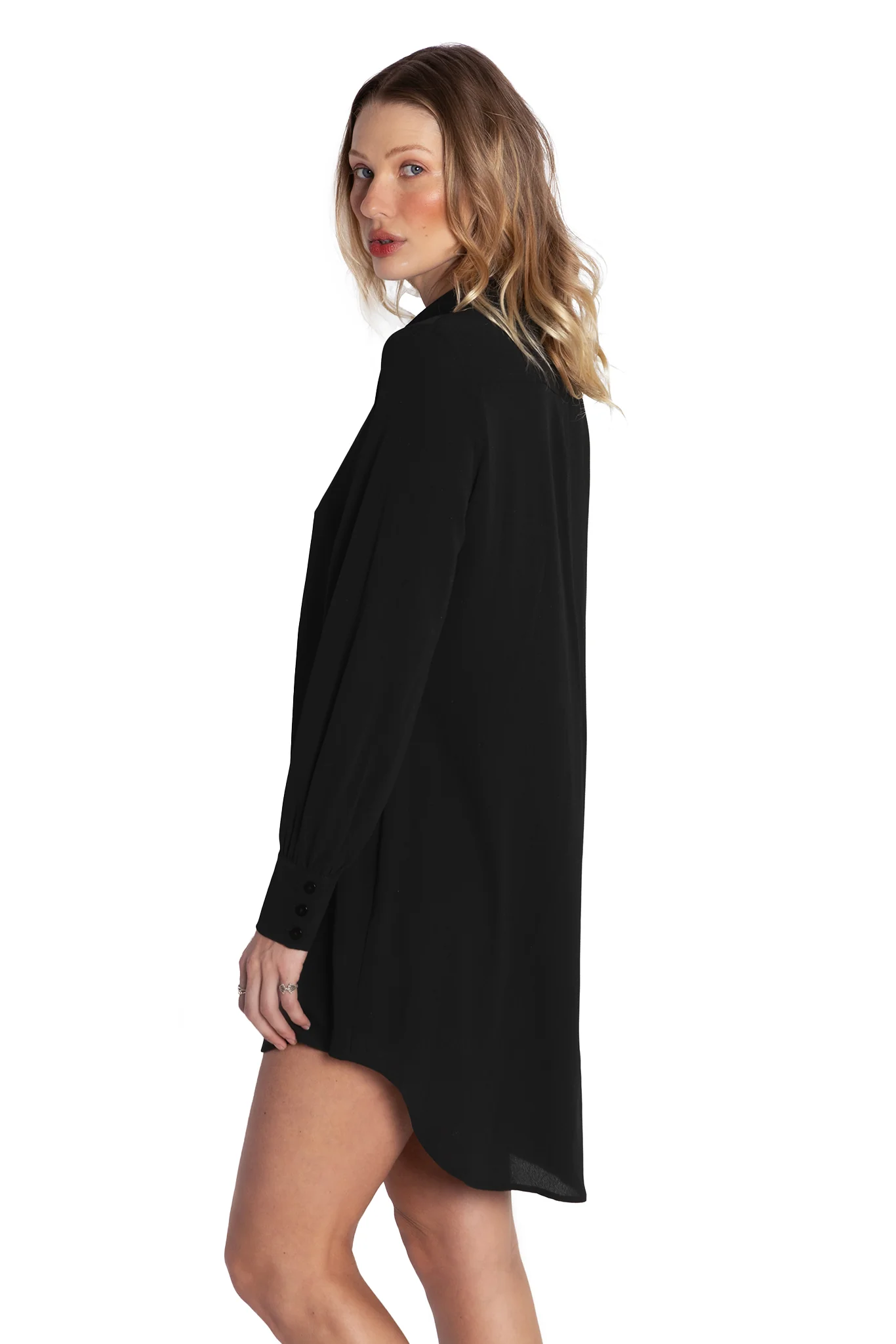 Black Long Sleeve Oversized Shirt Dress - Image 6
