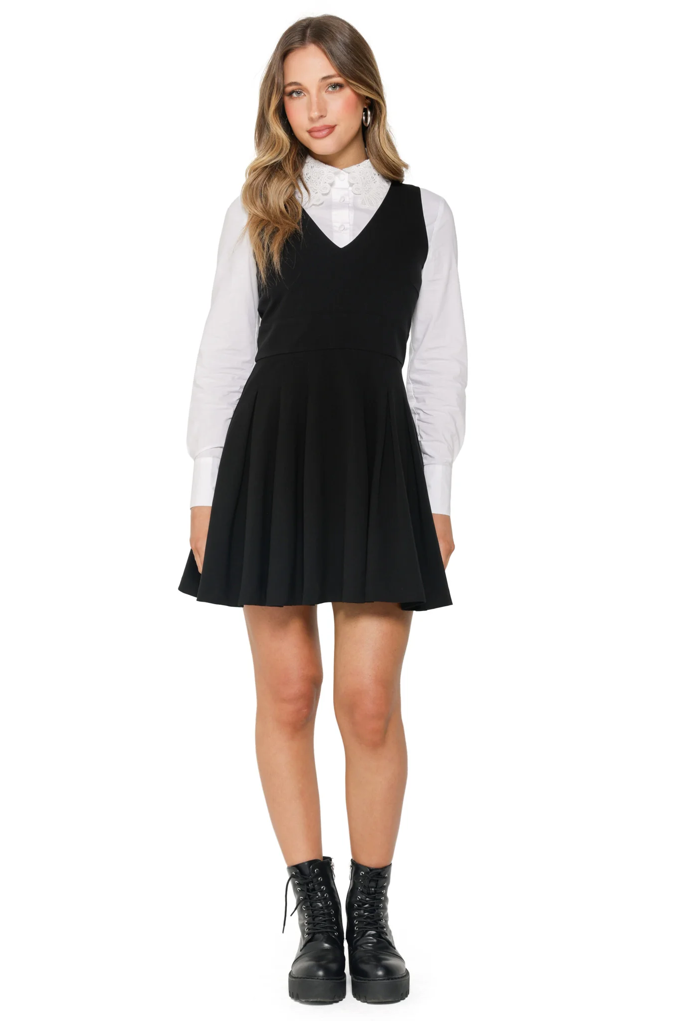 Black Pleated Pinny Dress - Image 2