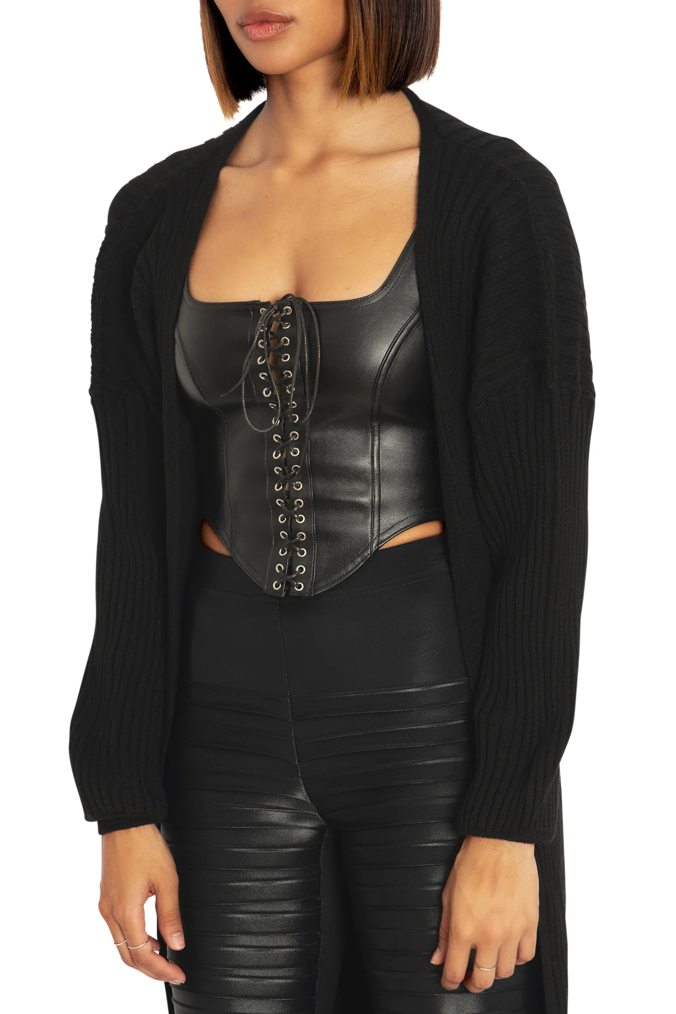 Black Rib Super Cardigan - Image 3