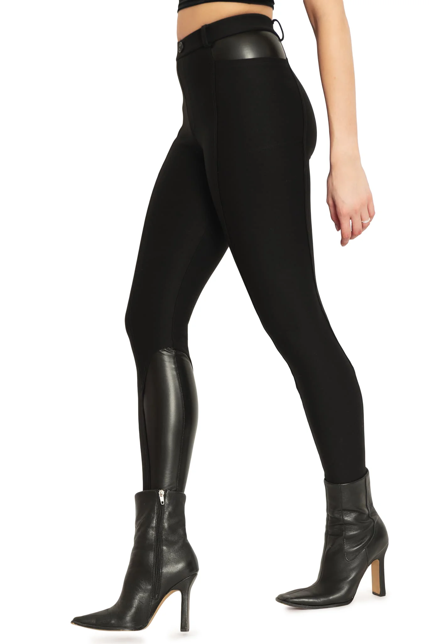 Black Splice Panelled High Waisted Leggings - Image 4