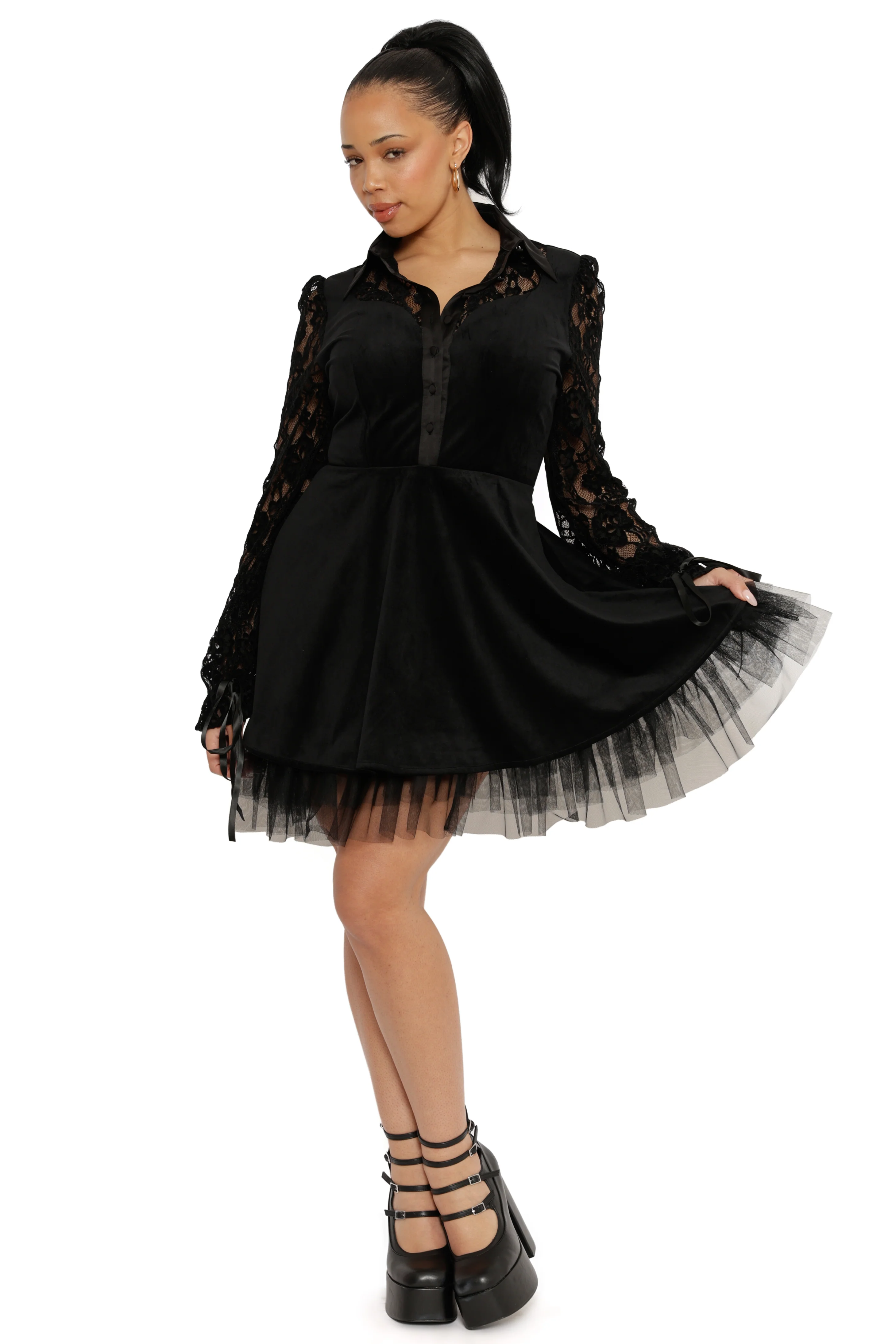 Black Swan Long Puff Sleeve Dress - Image 3