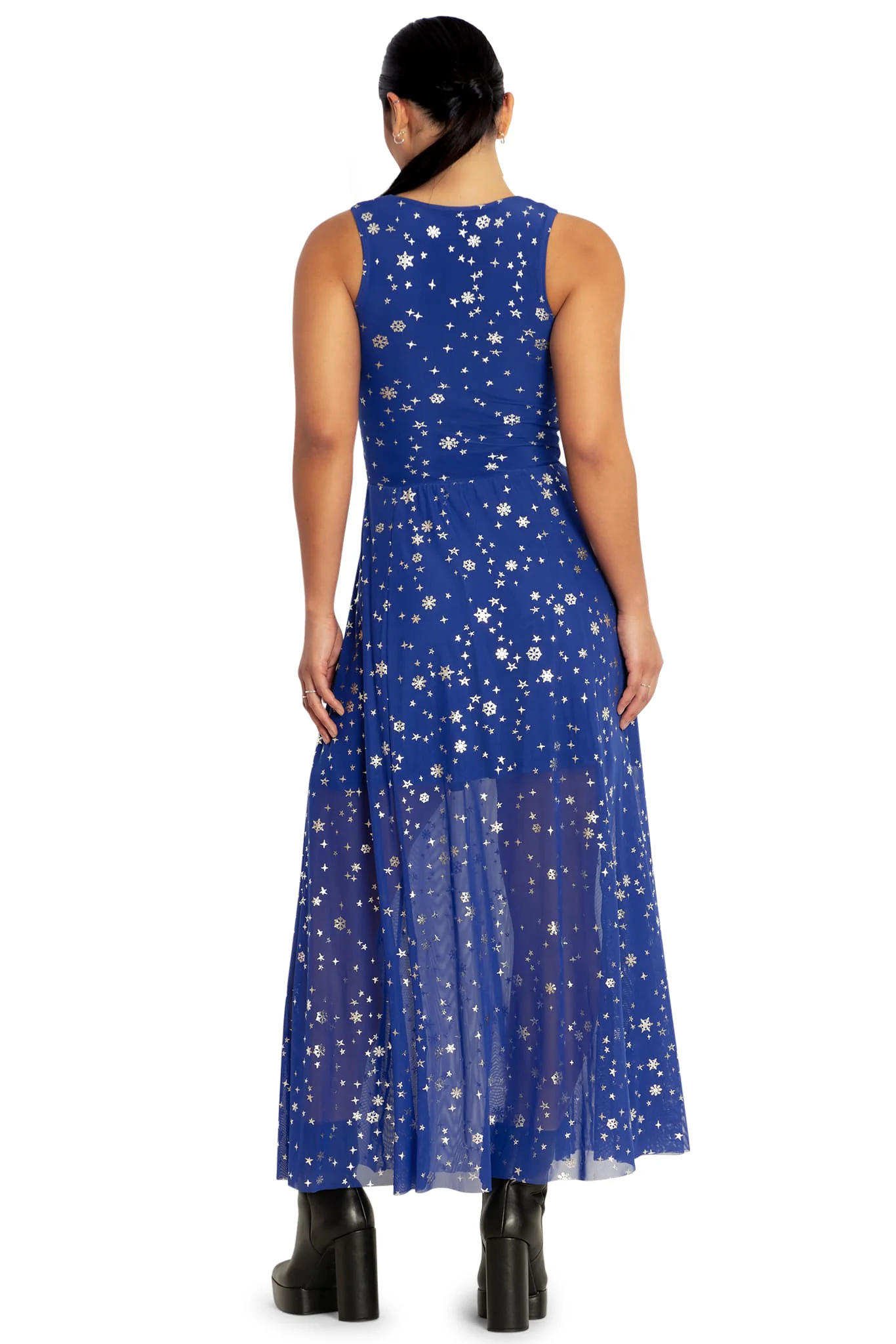 Christmas Star Blue V Neck Maxi Dress - Image 2