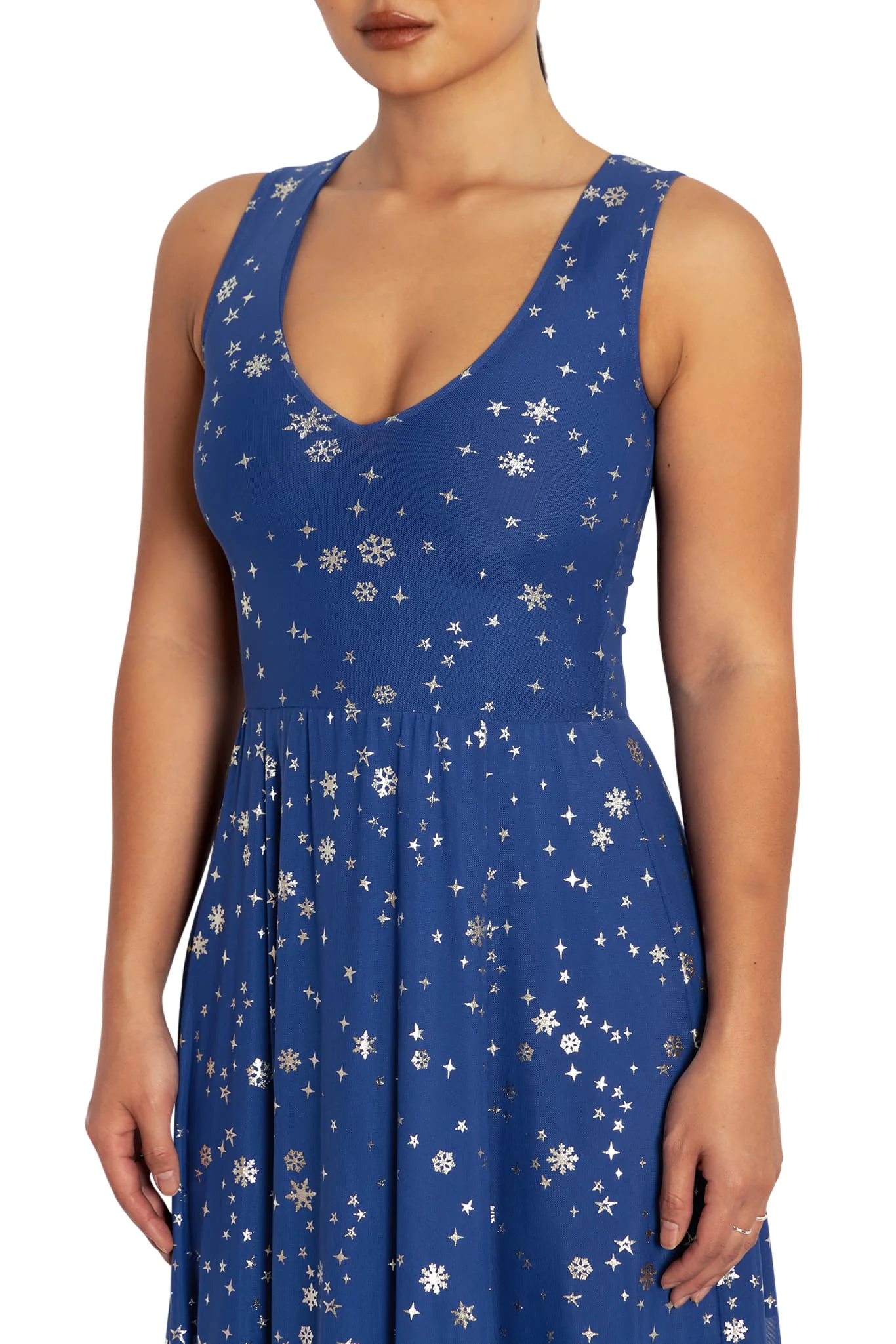 Christmas Star Blue V Neck Maxi Dress - Image 3