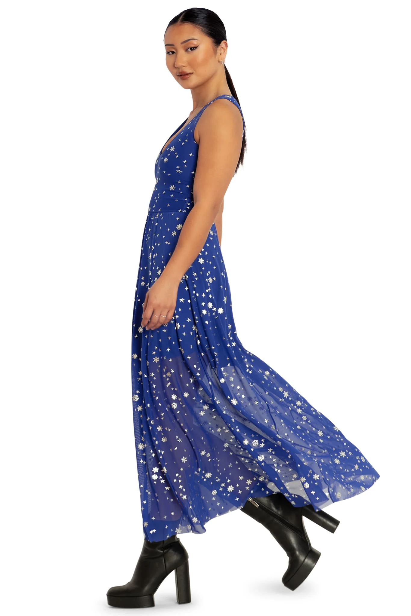 Christmas Star Blue V Neck Maxi Dress - Image 5