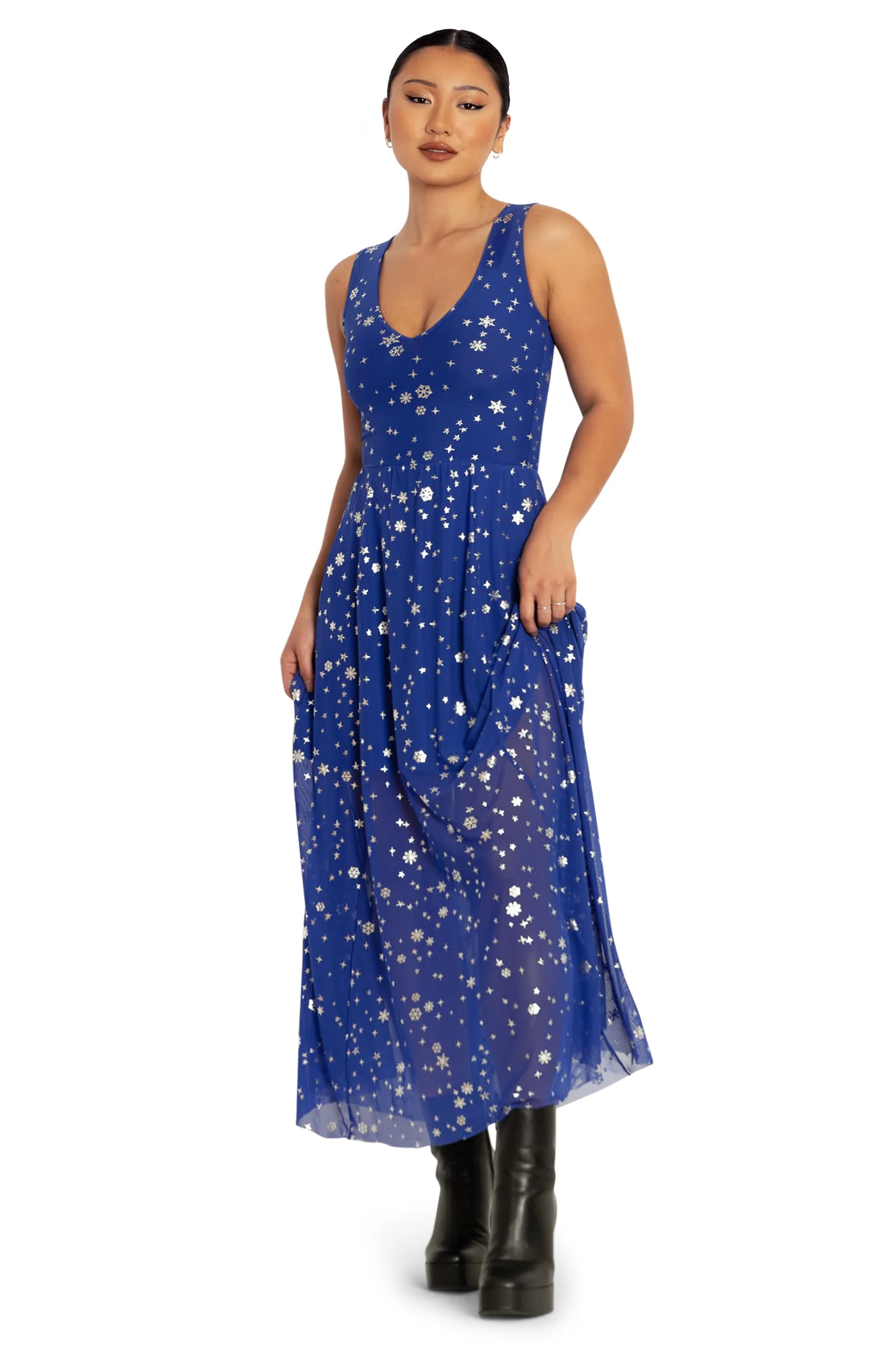 Christmas Star Blue V Neck Maxi Dress - Image 6