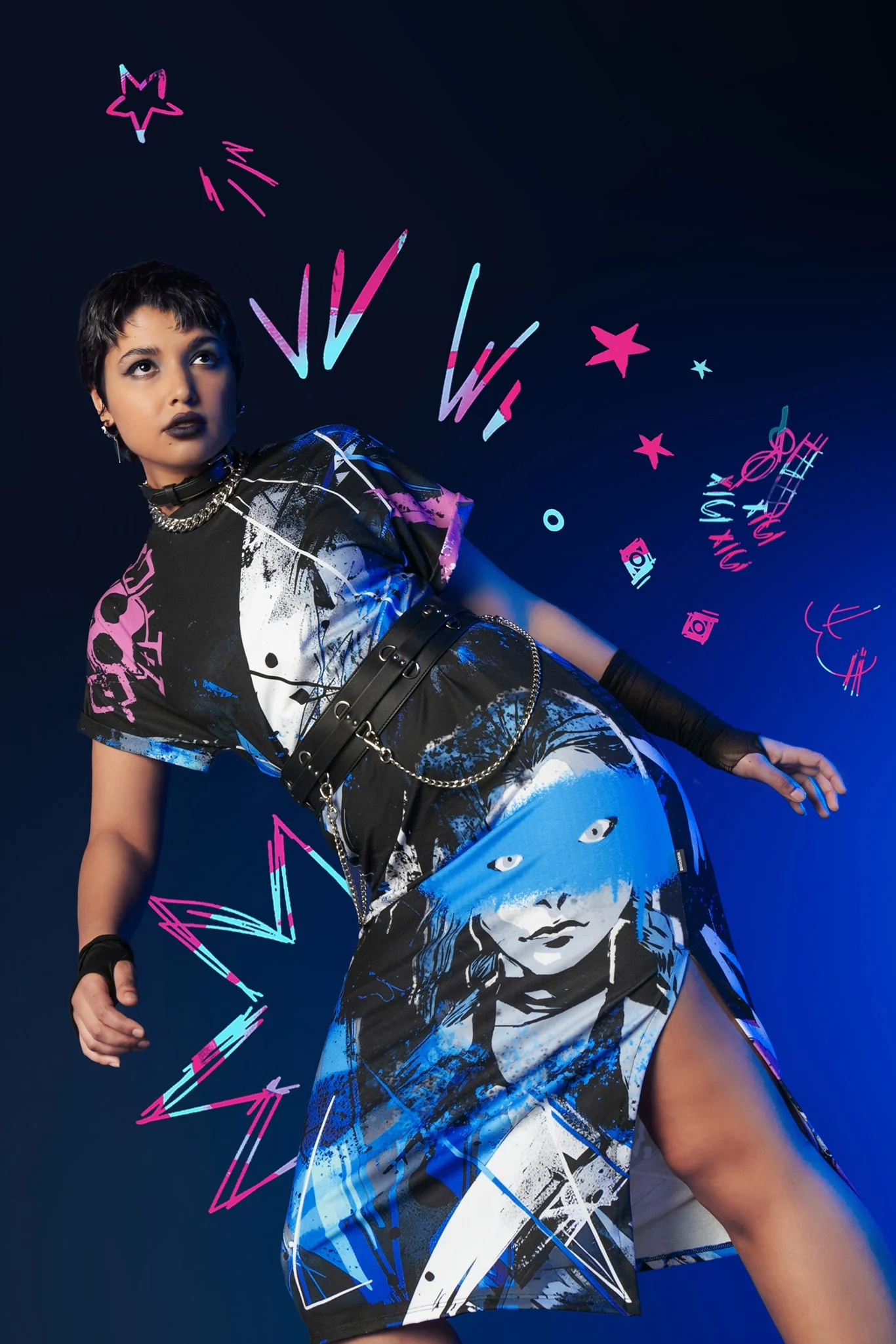 Blue Hair Riot Midi Tee Dress