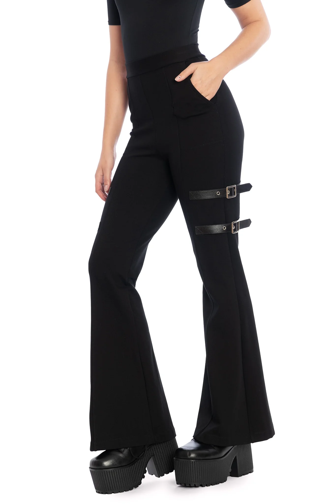 Buckle Up High Waisted Flare Pants - Image 3
