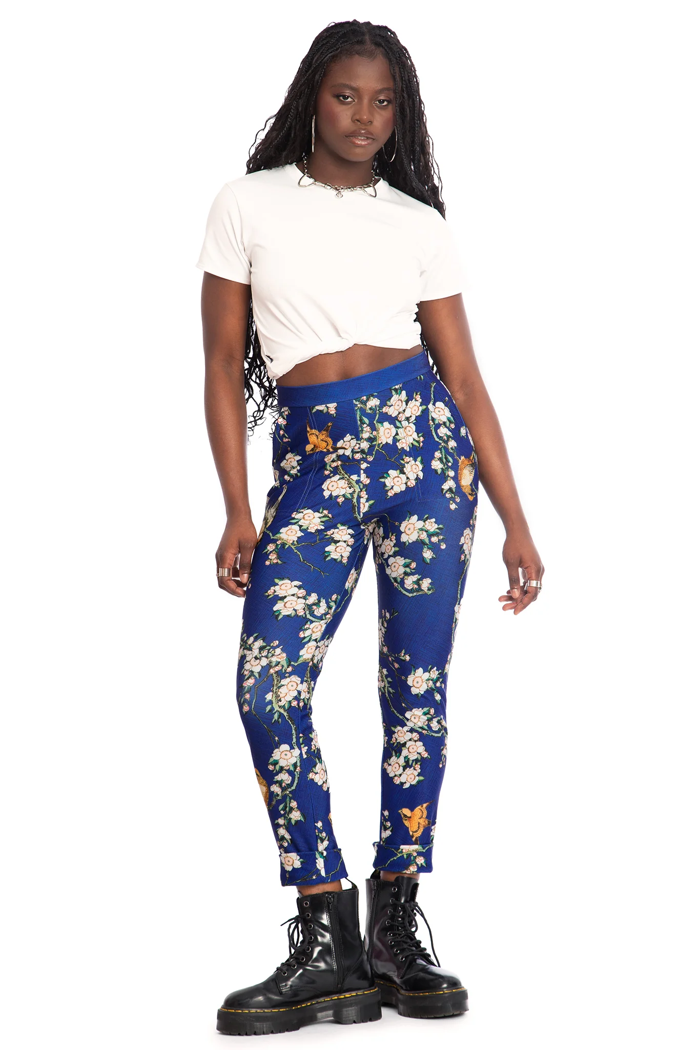 Bullfinch And Weeping Cherry Blossoms Cuffed Pants - Image 2