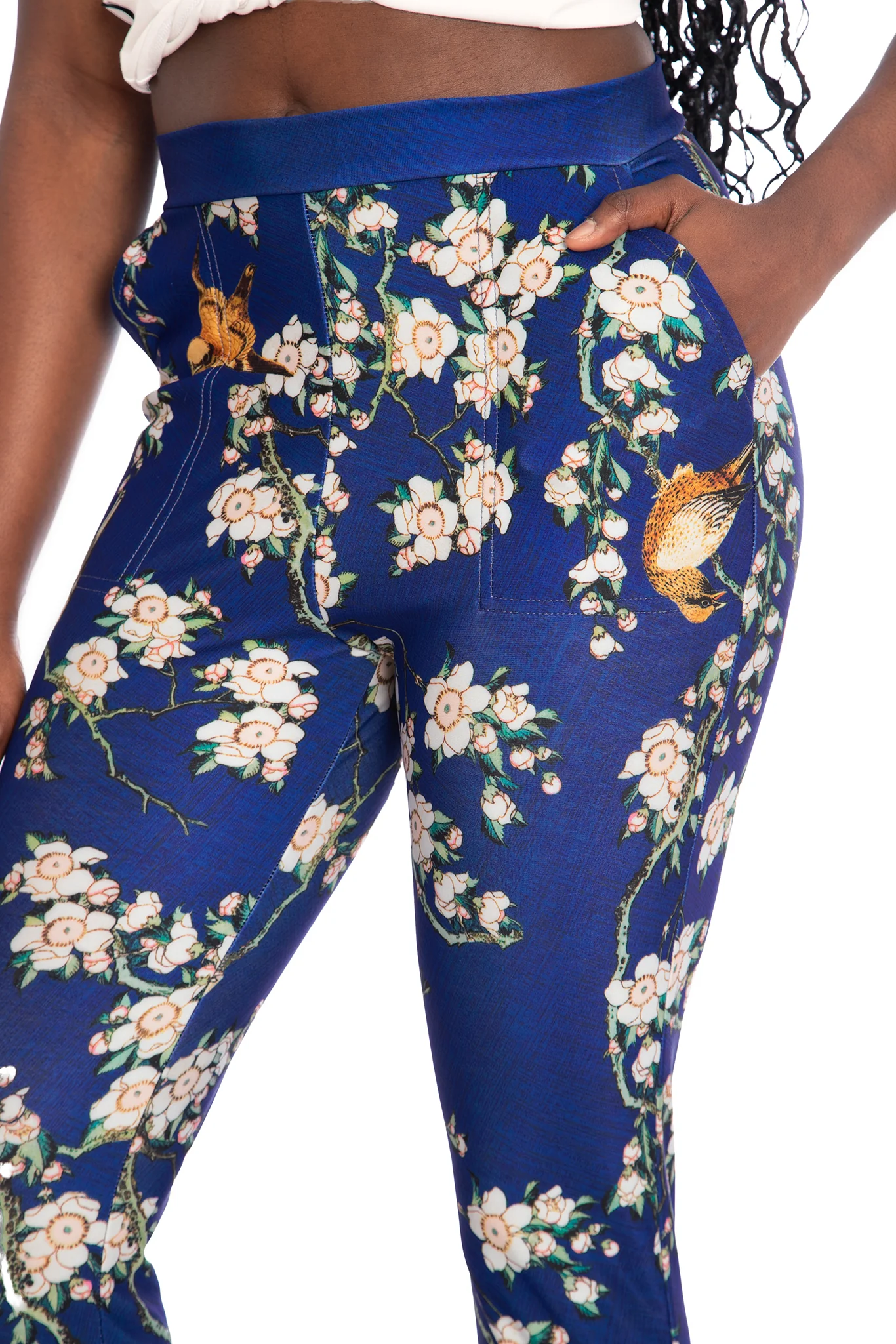 Bullfinch And Weeping Cherry Blossoms Cuffed Pants - Image 4