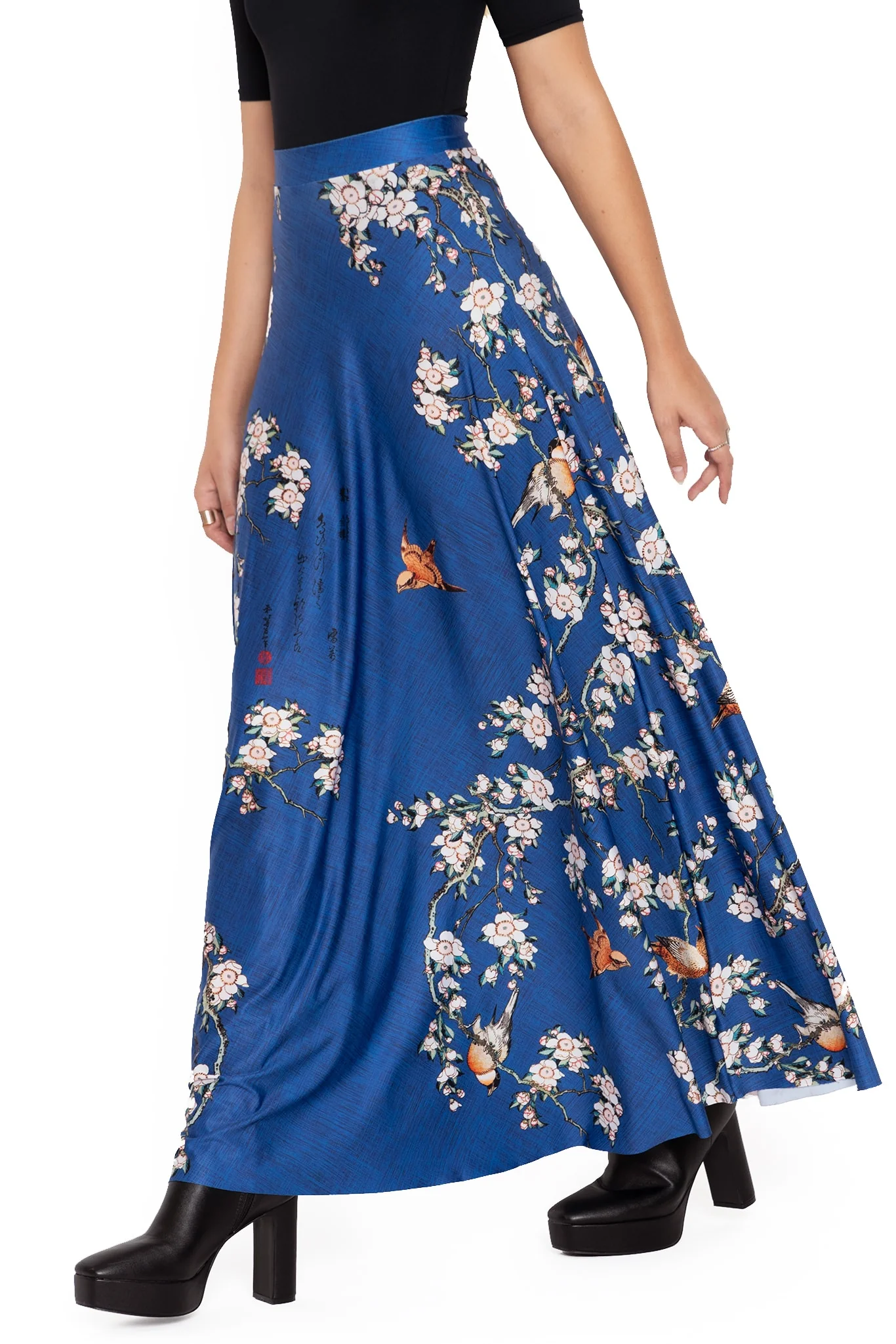 Bullfinch And Weeping Cherry Blossoms Maxi Skirt - Image 5