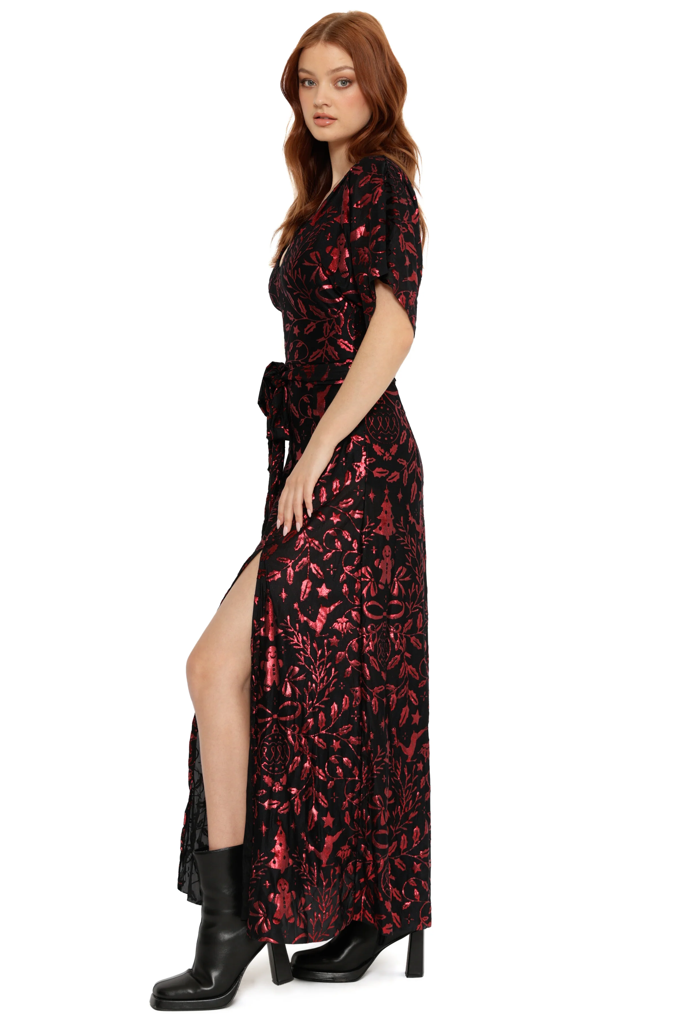 Burned Velvet Crimson Carol Kimono Maxi Dress - Image 2