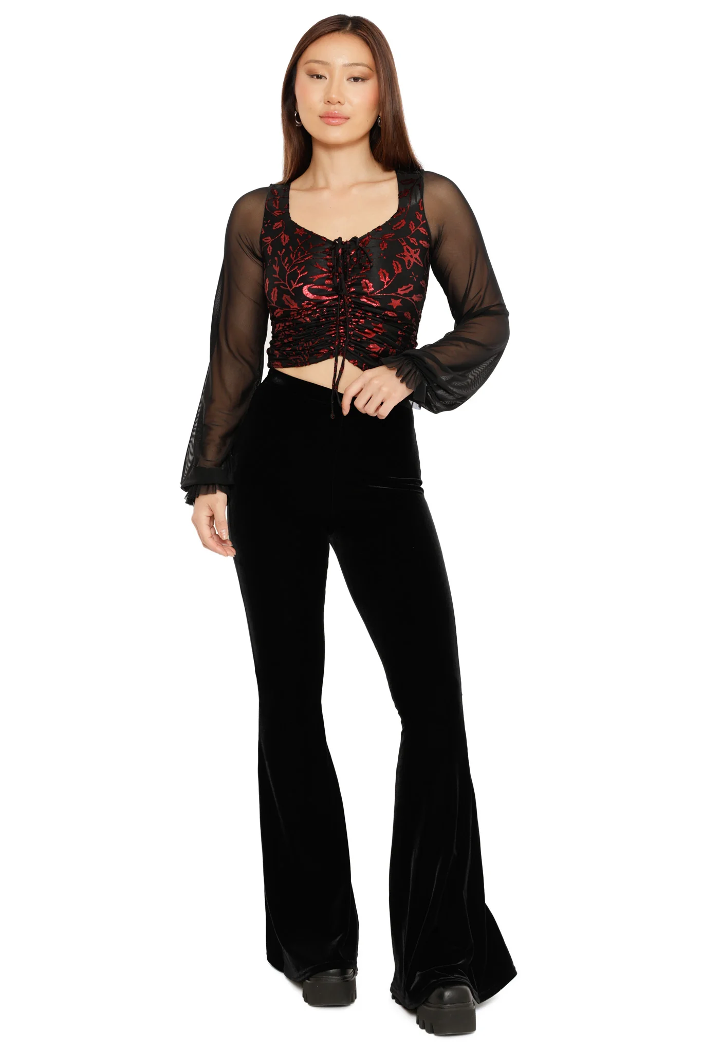 Burned Velvet Crimson Carol Long Sleeve Top