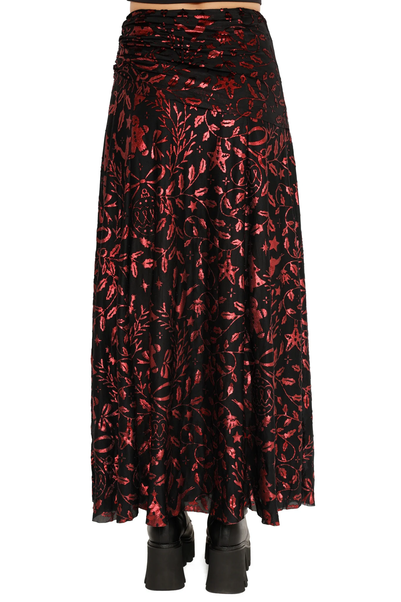 Burned Velvet Crimson Carol Split Maxi Skirt - Image 3