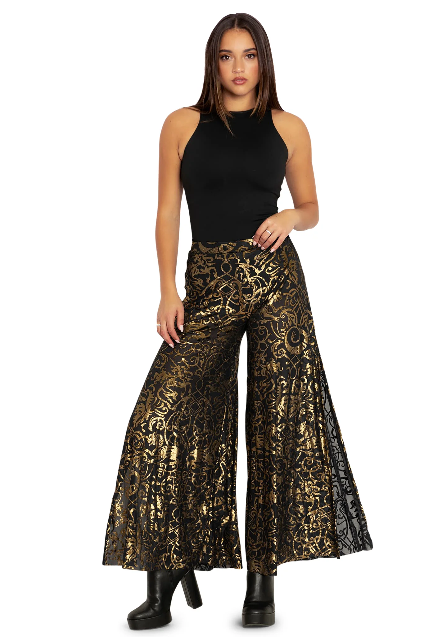 Burned Velvet Gothic Gates Sheer Retro Pants