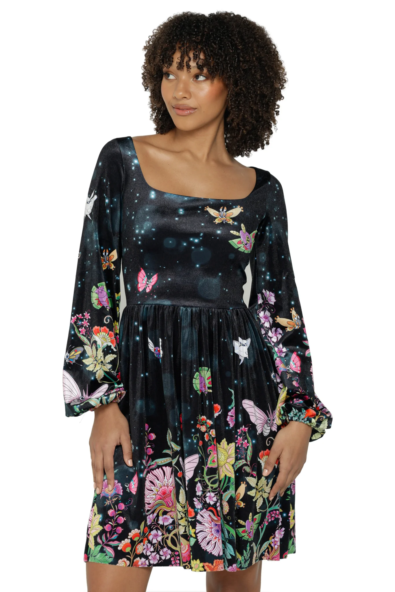 Butterfly Garden Velvet Squared Up Bishop Longline Dress - Image 5
