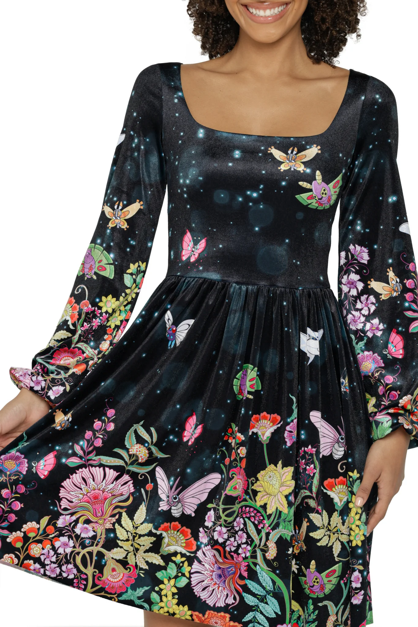 Butterfly Garden Velvet Squared Up Bishop Longline Dress - Image 6