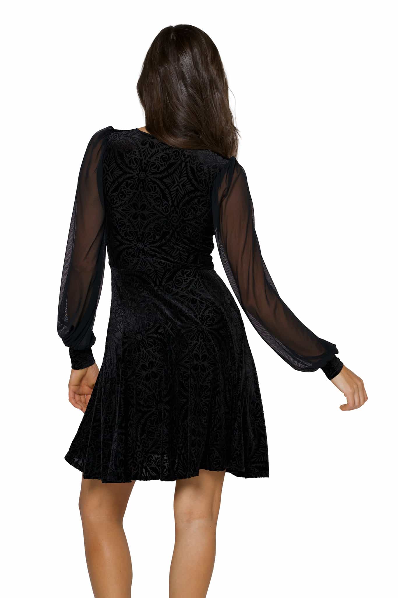 Black Burned Velvet Sheer Romance Longline Dress - Image 2