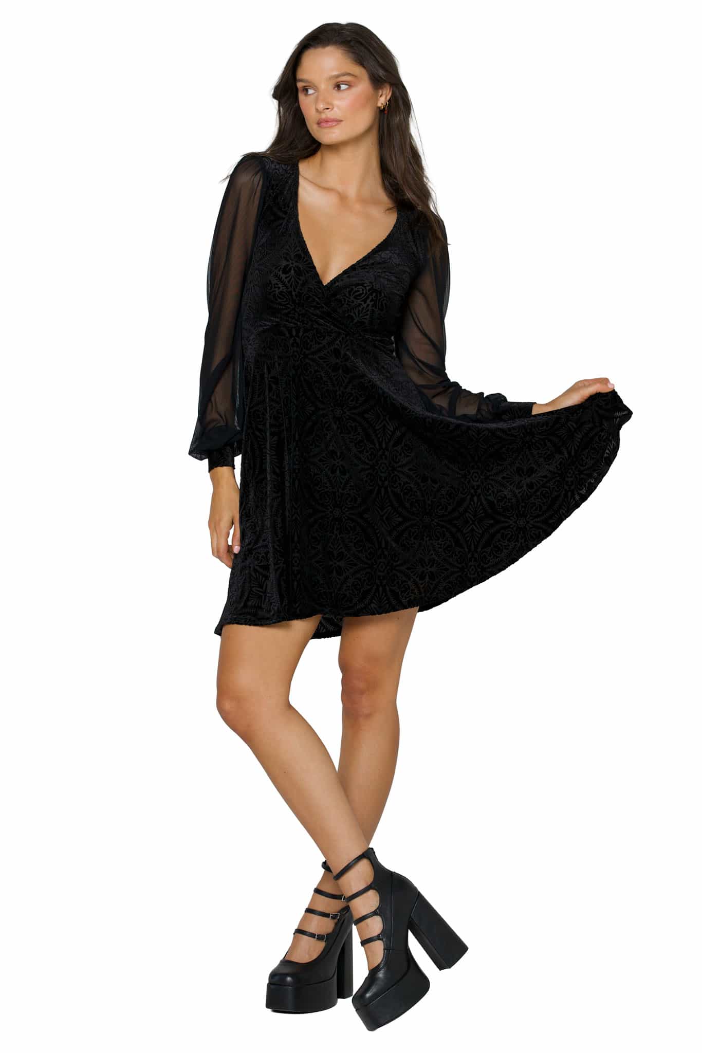 Black Burned Velvet Sheer Romance Longline Dress - Image 4