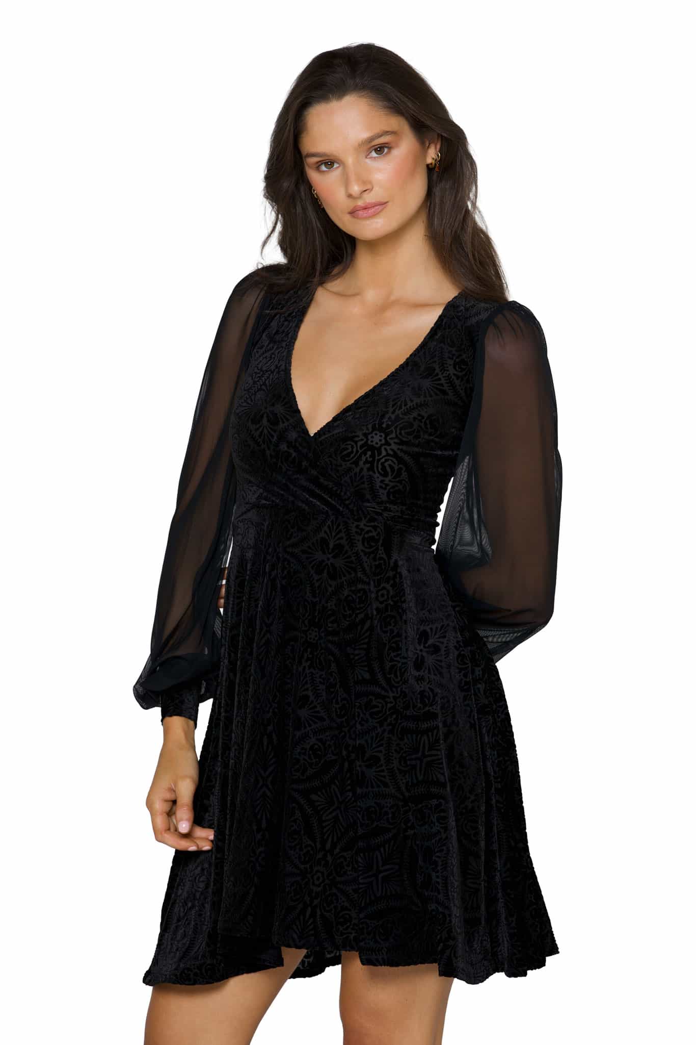 Black Burned Velvet Sheer Romance Longline Dress - Image 5