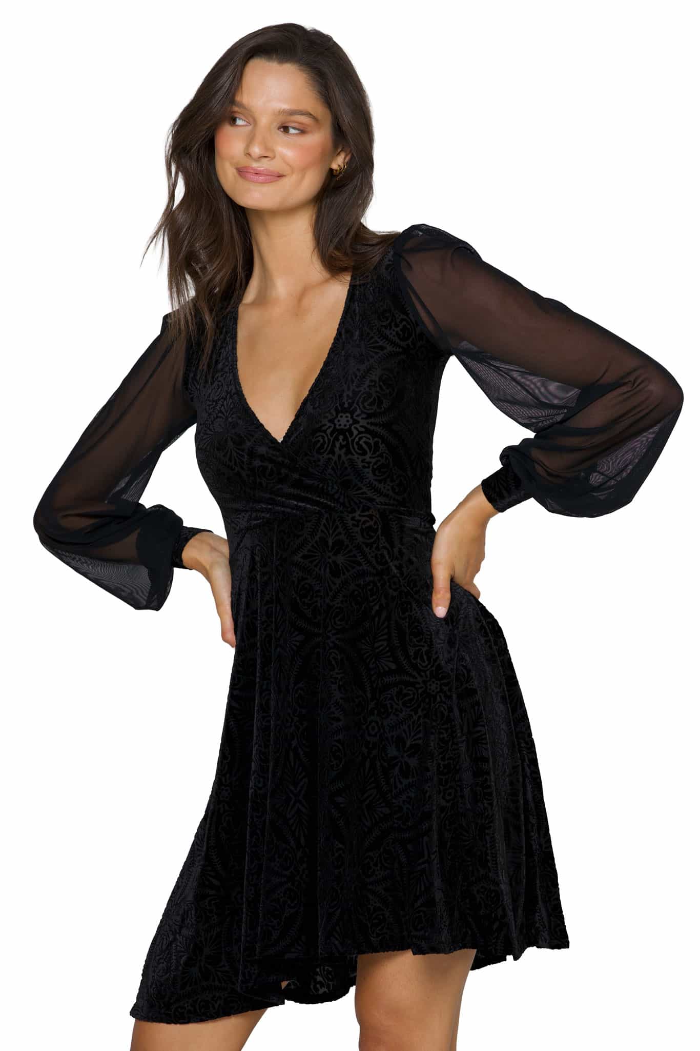 Black Burned Velvet Sheer Romance Longline Dress - Image 6