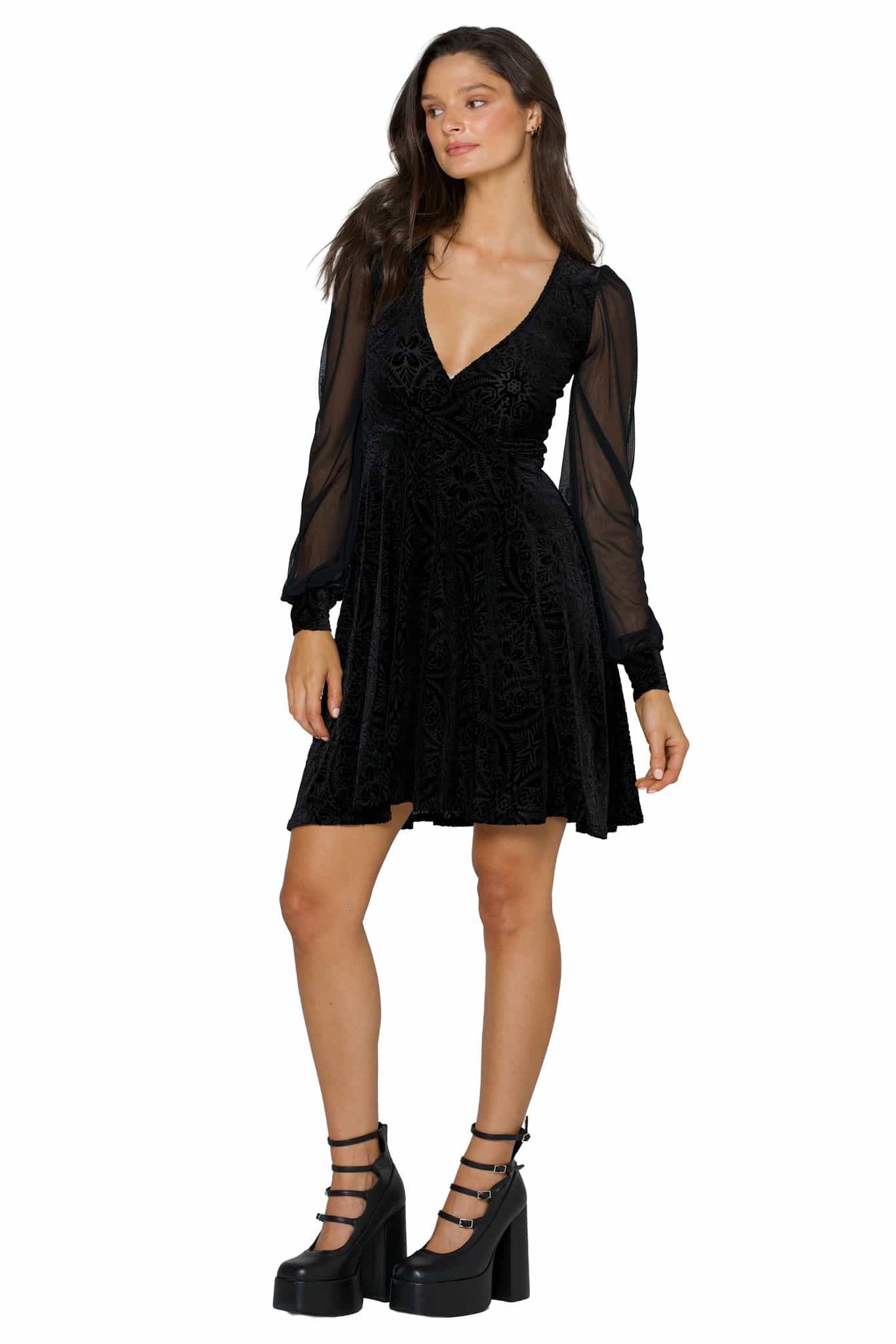 Black Burned Velvet Sheer Romance Longline Dress - Image 7
