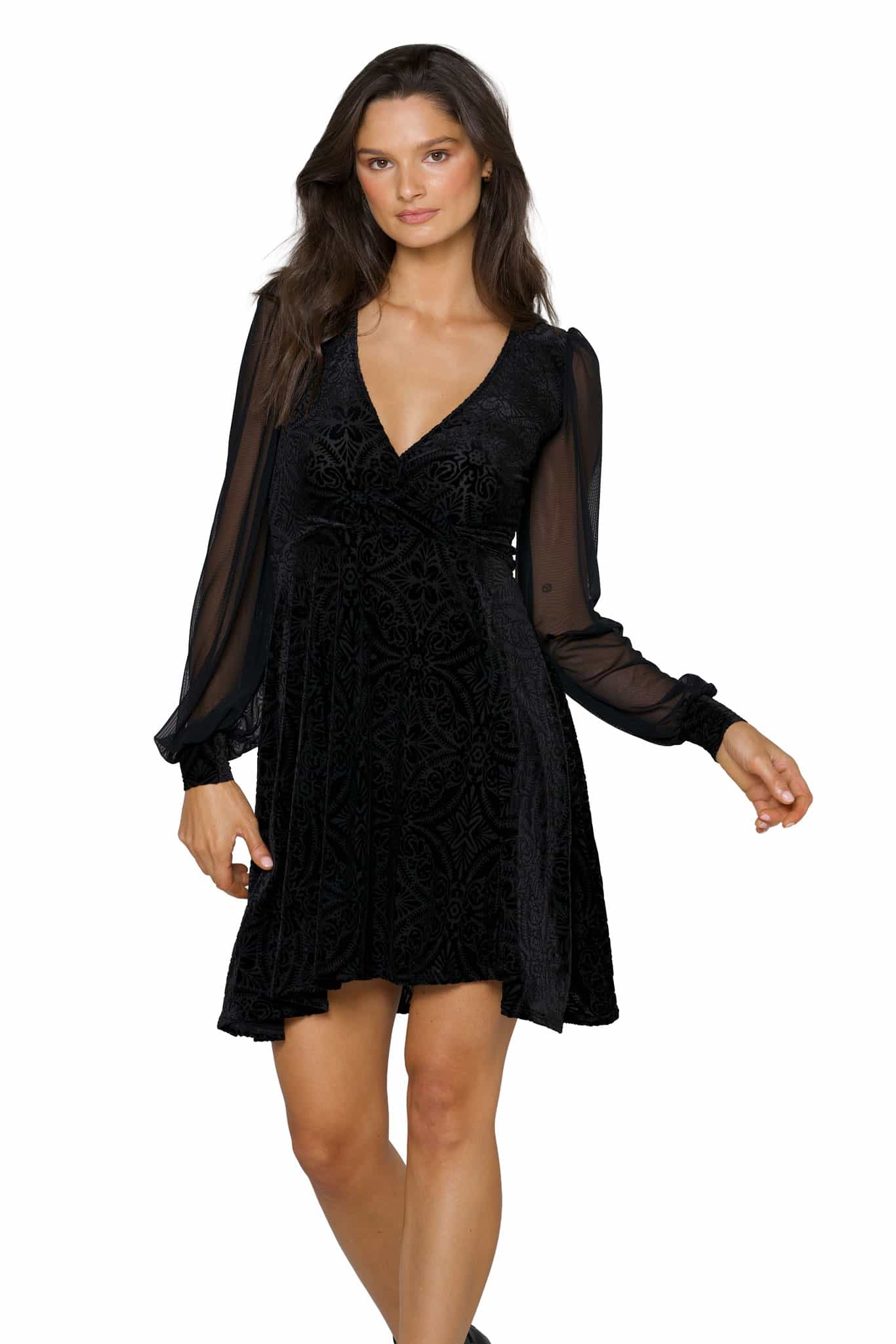 Black Burned Velvet Sheer Romance Longline Dress - Image 9