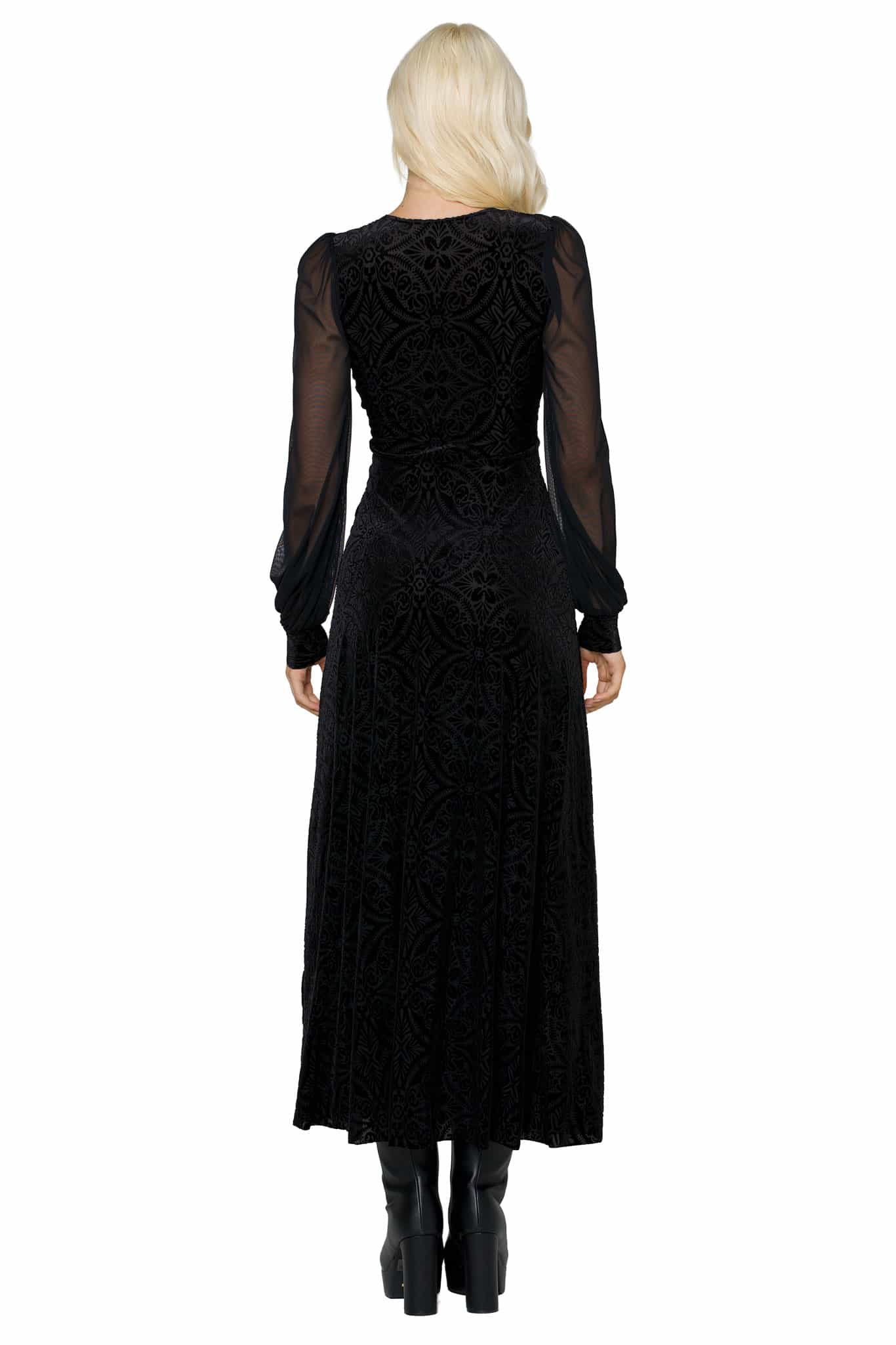 Black Burned Velvet Sheer Romance Maxi Dress - Image 4