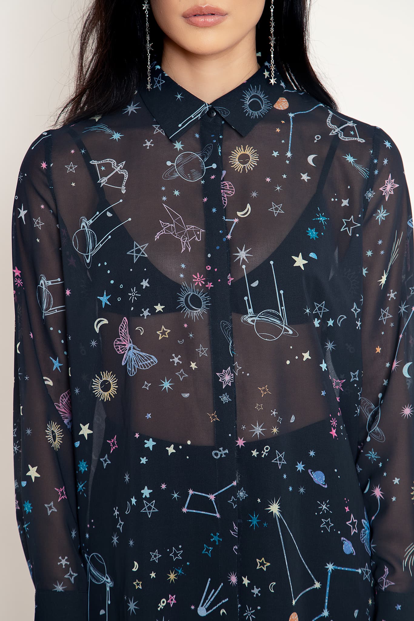 Celestial Sketch Sheer Button Me Up Shirt - Image 2