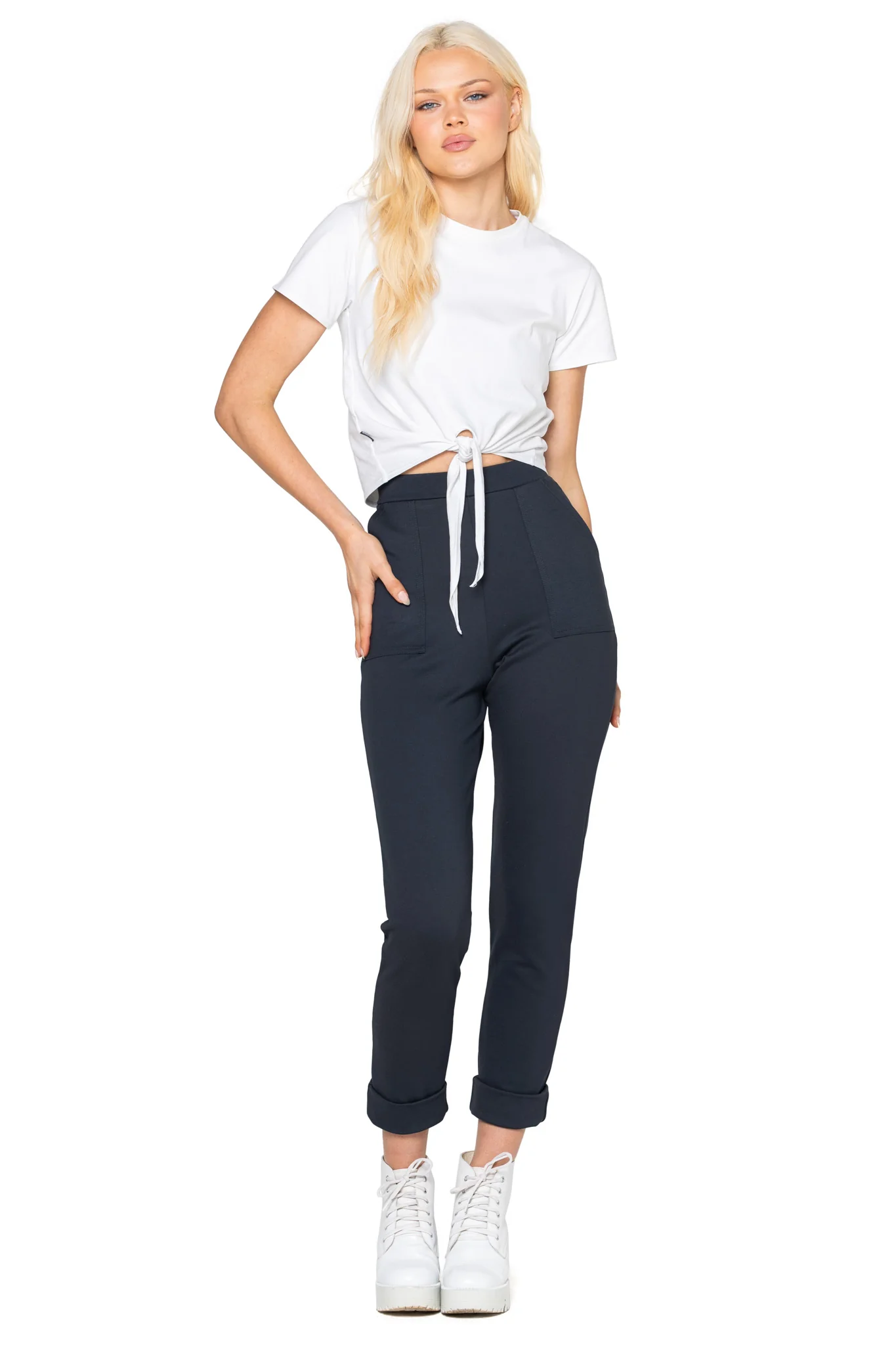 Charcoal Push It Ponte High Waisted Cuffed Pants - Image 4
