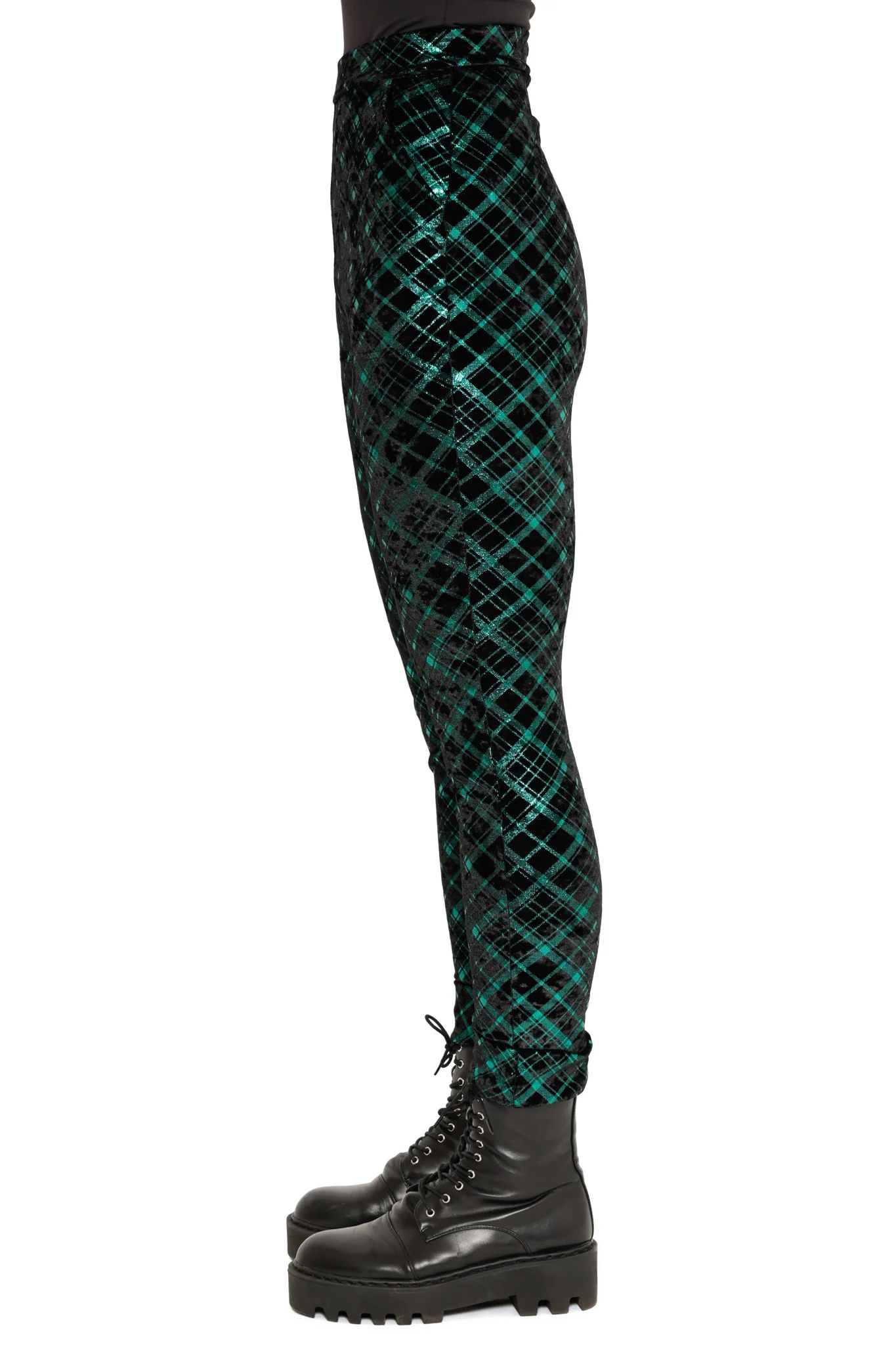 Check It Twice Green Foil Velvet High Waisted Pants - Image 4